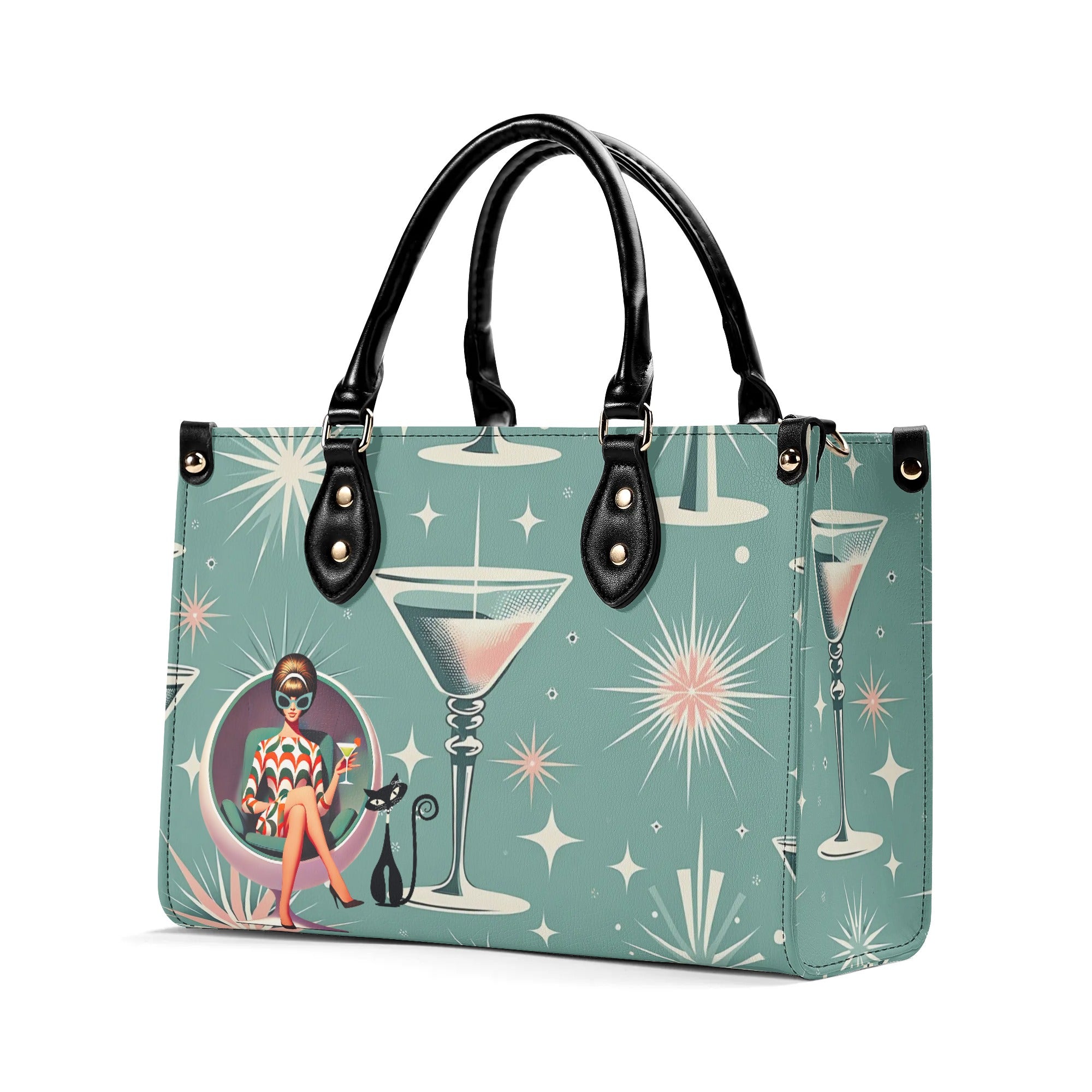 Mid Century Modern Gal, Mod 50s Atomic Kittie Martini Retro Kitschy Luxury Handbag Or Shoulder Bag - Mid Century Modern Gal
