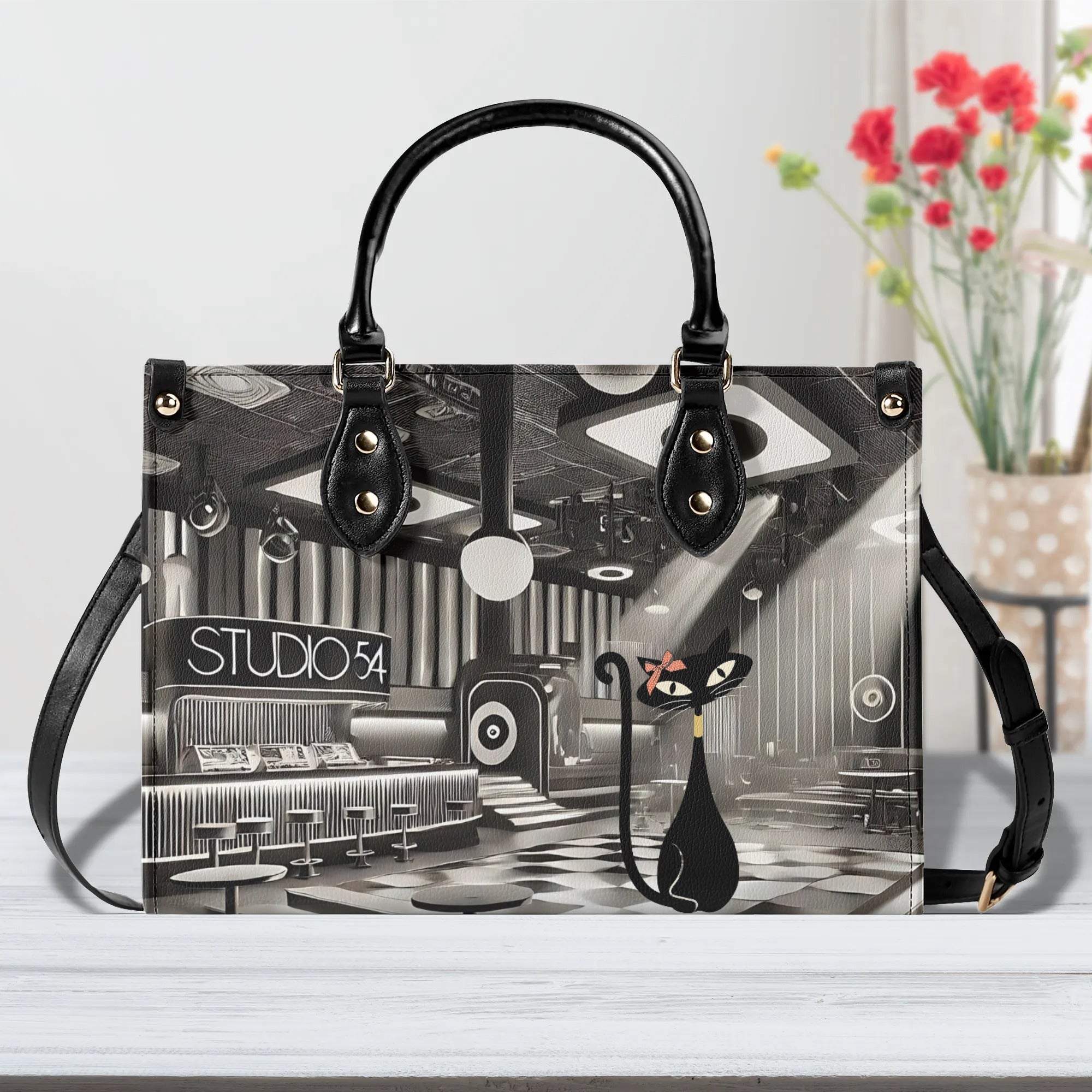 New York City Fashion Luxury Bag, Broadway Lover, Kitschy Cat, Shoulder, Handbag - Mid Century Modern Gal