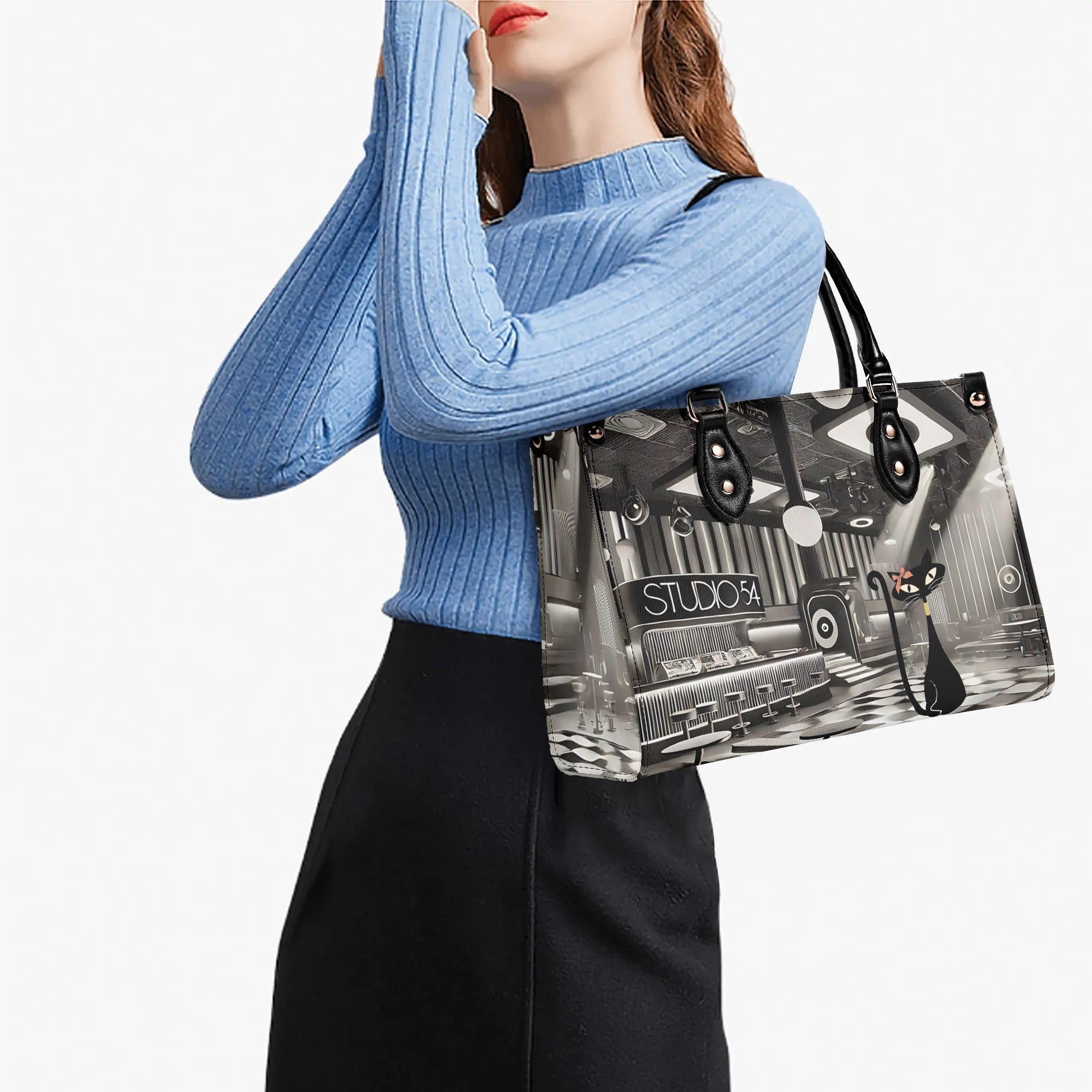 New York City Fashion Luxury Bag, Broadway Lover, Kitschy Cat, Shoulder, Handbag - Mid Century Modern Gal