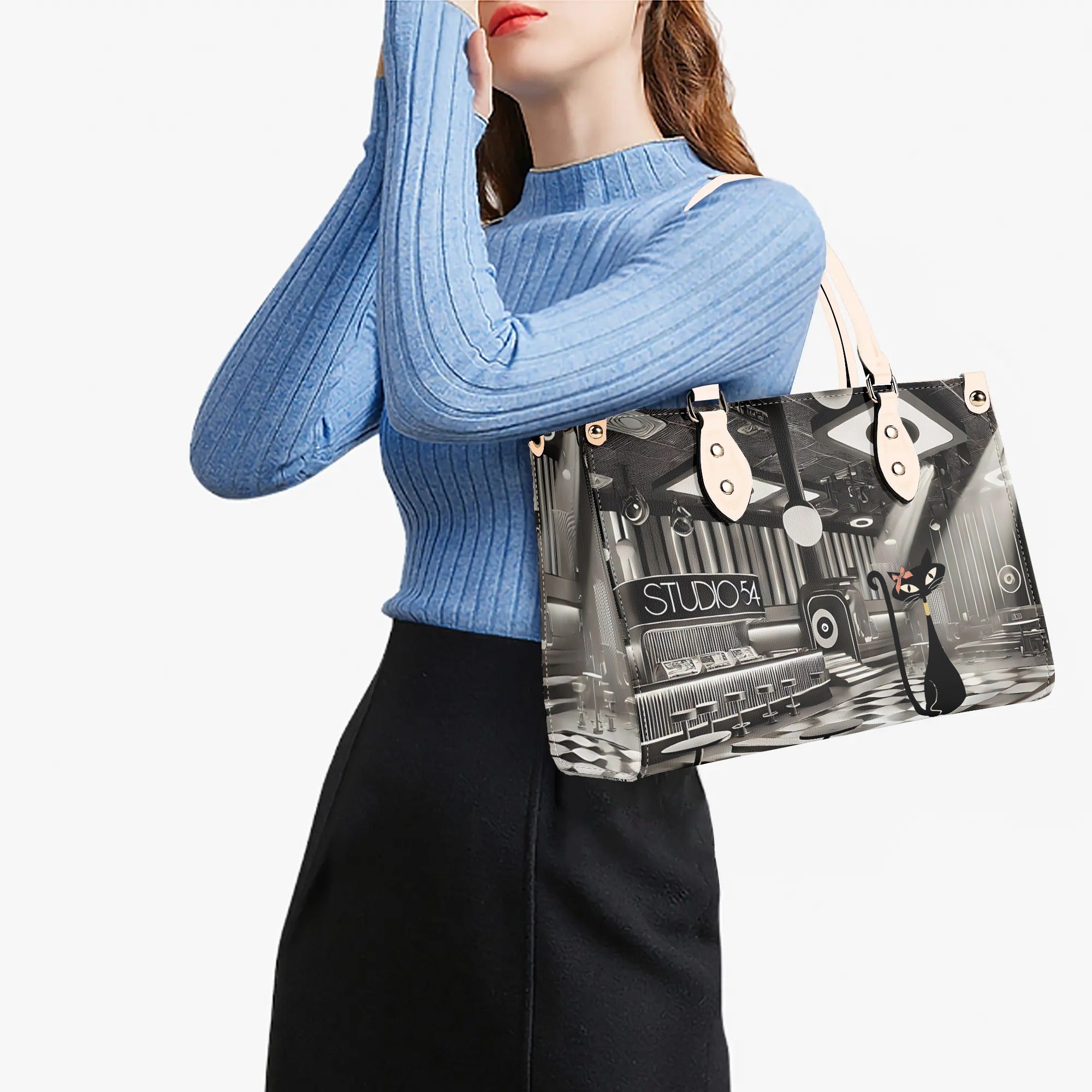 New York City Fashion Luxury Bag, Broadway Lover, Kitschy Cat, Shoulder, Handbag - Mid Century Modern Gal