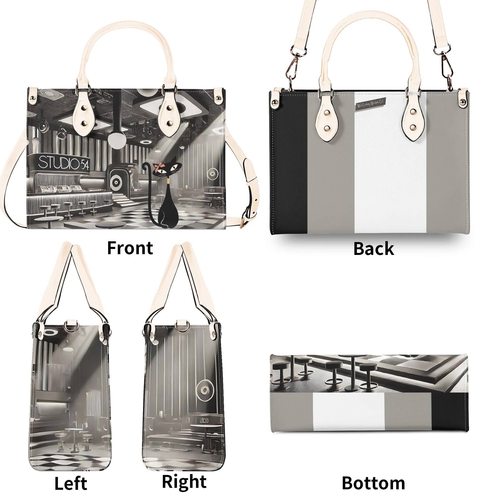 New York City Fashion Luxury Bag, Broadway Lover, Kitschy Cat, Shoulder, Handbag - Mid Century Modern Gal