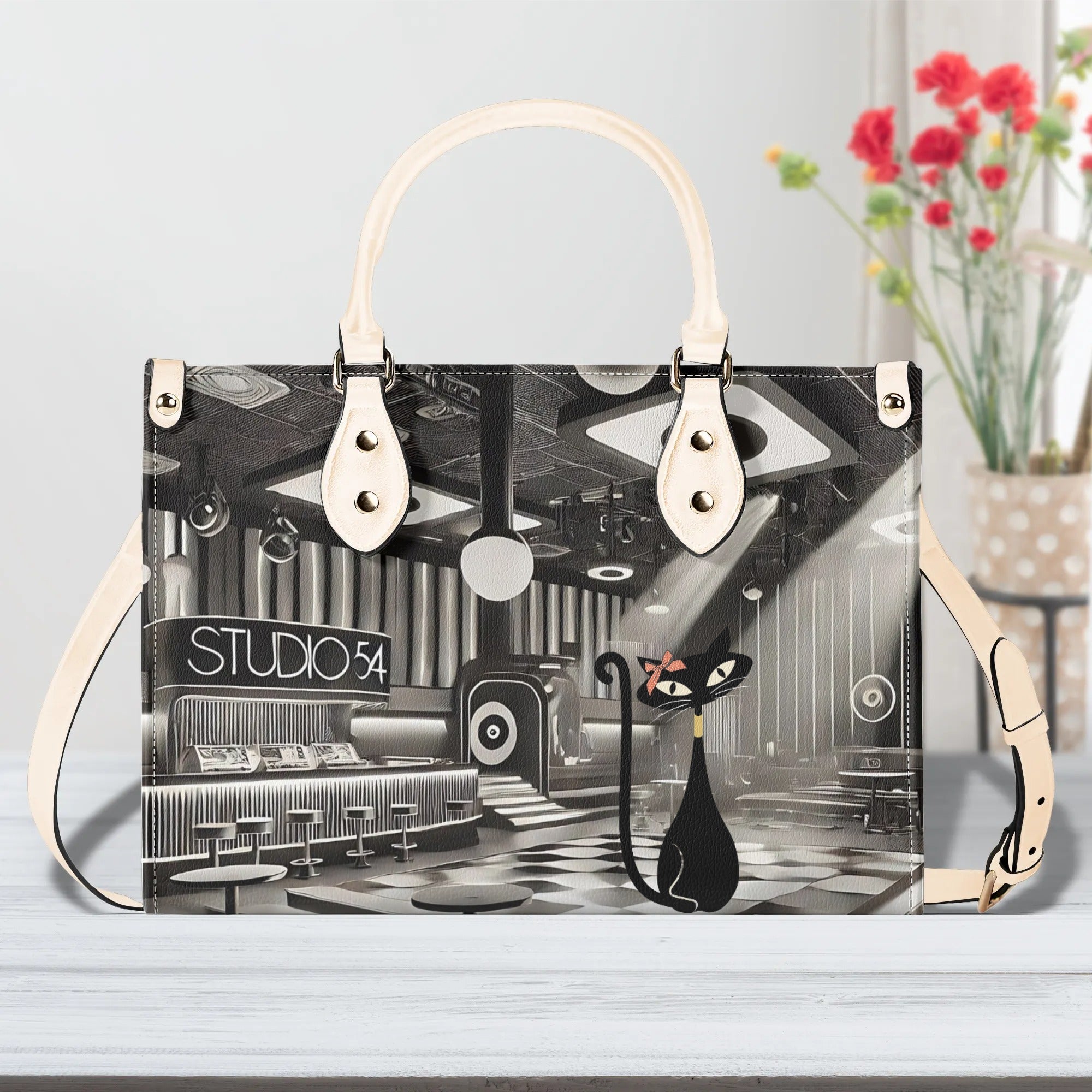New York City Fashion Luxury Bag, Broadway Lover, Kitschy Cat, Shoulder, Handbag - Mid Century Modern Gal
