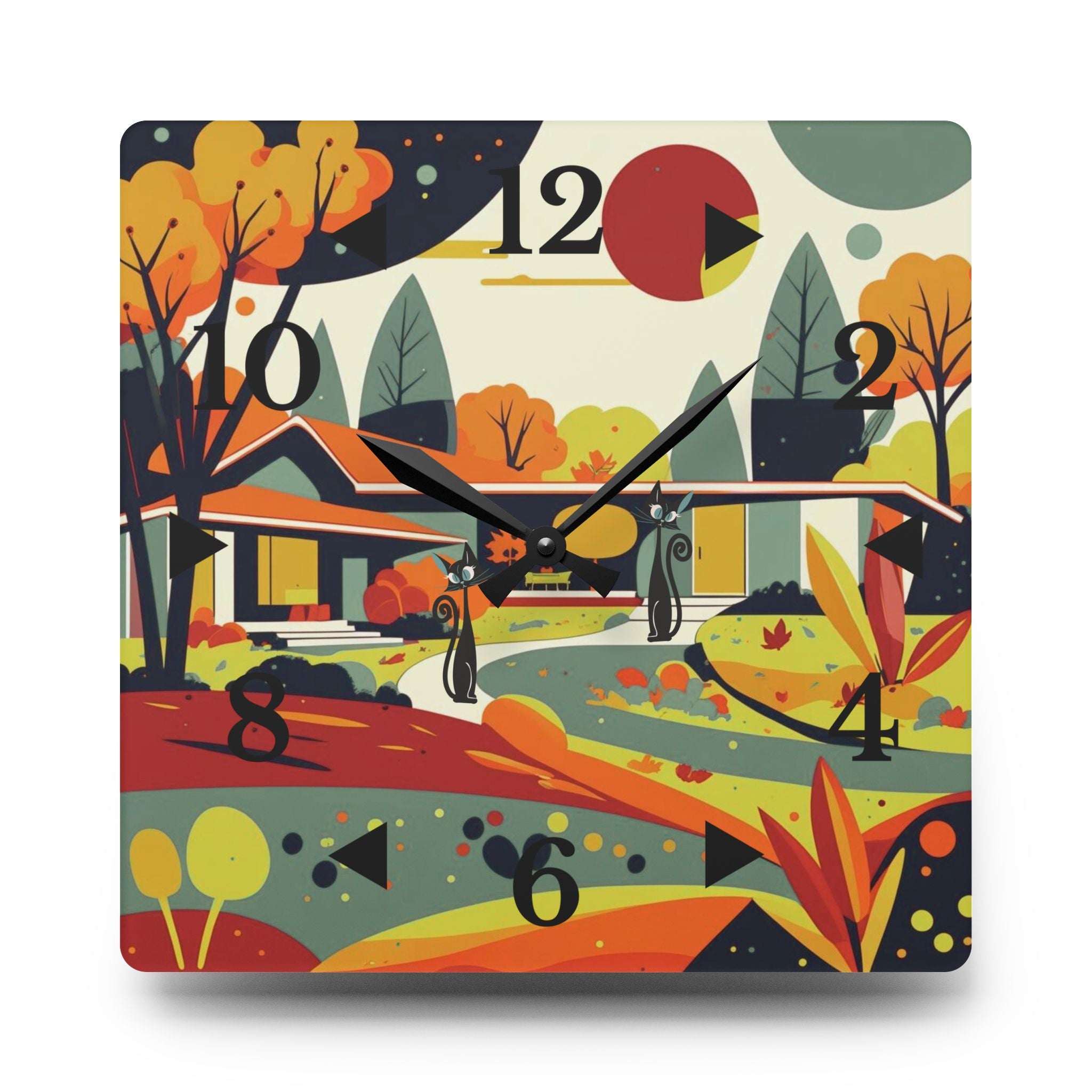 Mid Century Modern Scandinavian Wall Clock, Harvest Mod Home Colors And Kitschy Atomic Cats - Mid Century Modern Gal