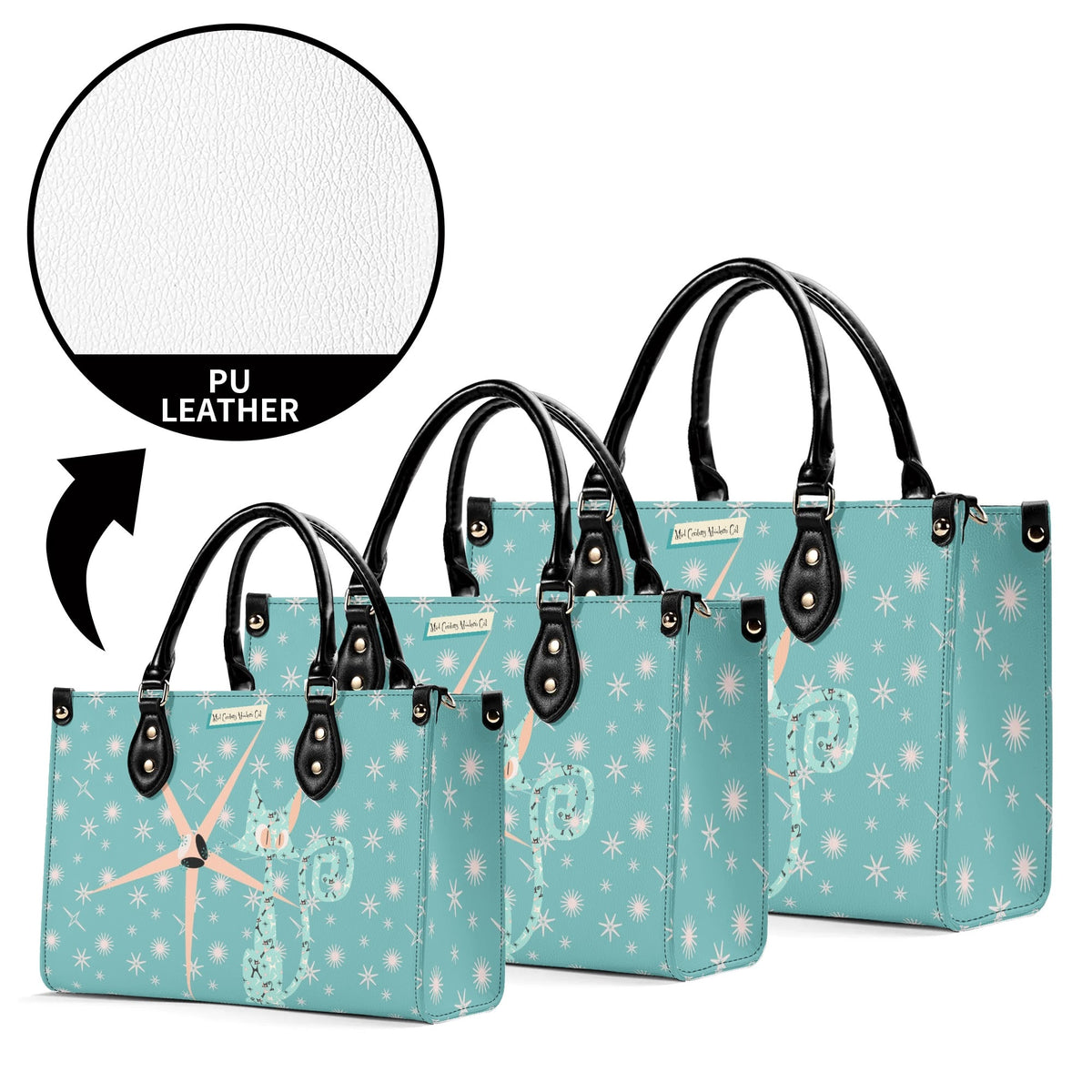 Mid Century Modern Atomic Kittie, Kitschy Quirky Funky Handbag, Shoulder Bag, Aqua, Coral, MCM Apparel - Mid Century Modern Gal