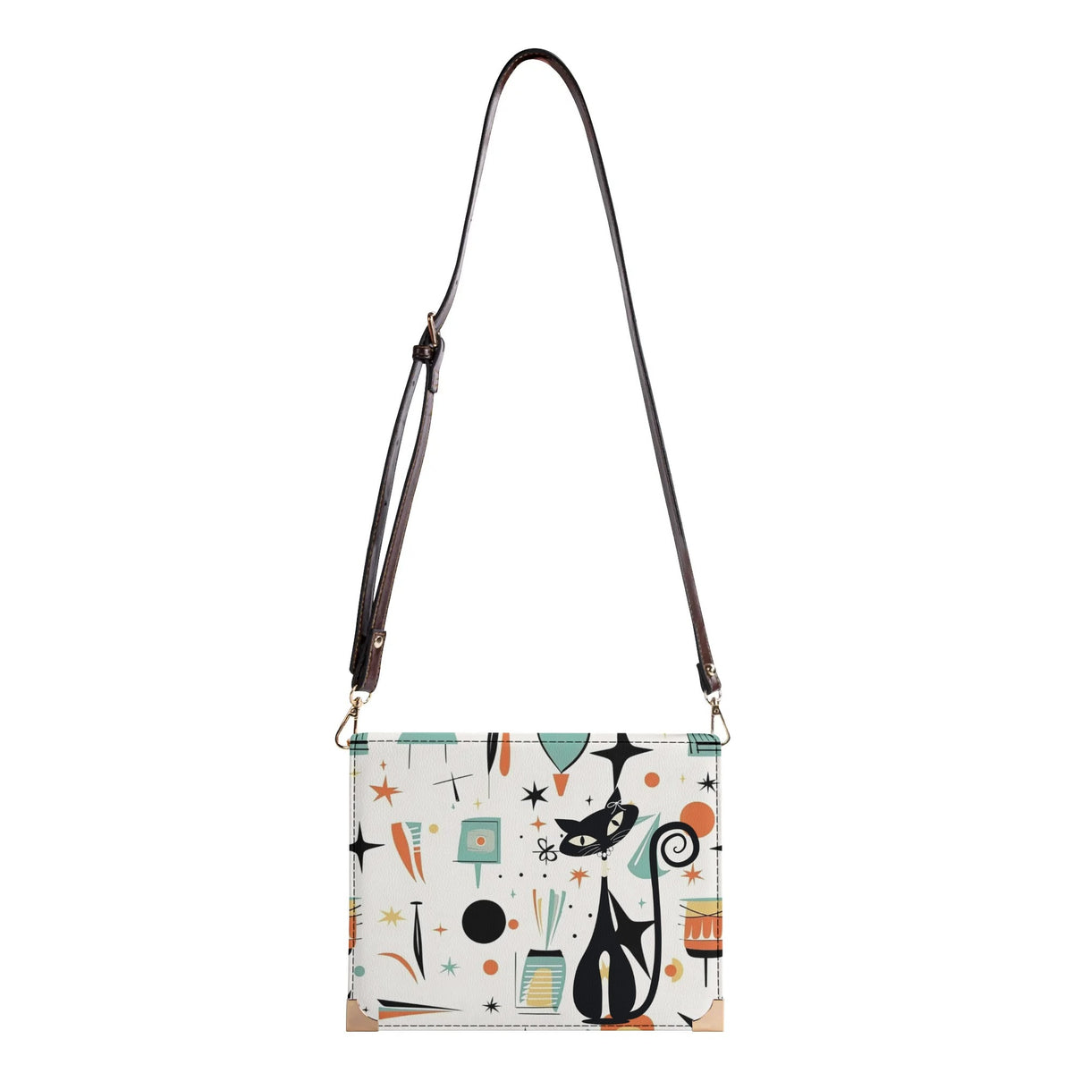 Atomic Cat, Book Holder, Crossbody Kitschy Fun Handbag For Book Lovers - Mid Century Modern Gal