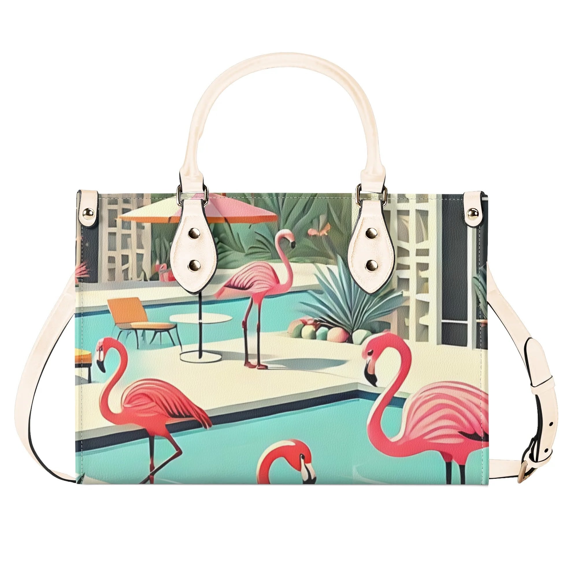Palm Springs California Purse, Handbag, Shoulder Bag Mod Kitschy 50s Flamingo Bag - Mid Century Modern Gal