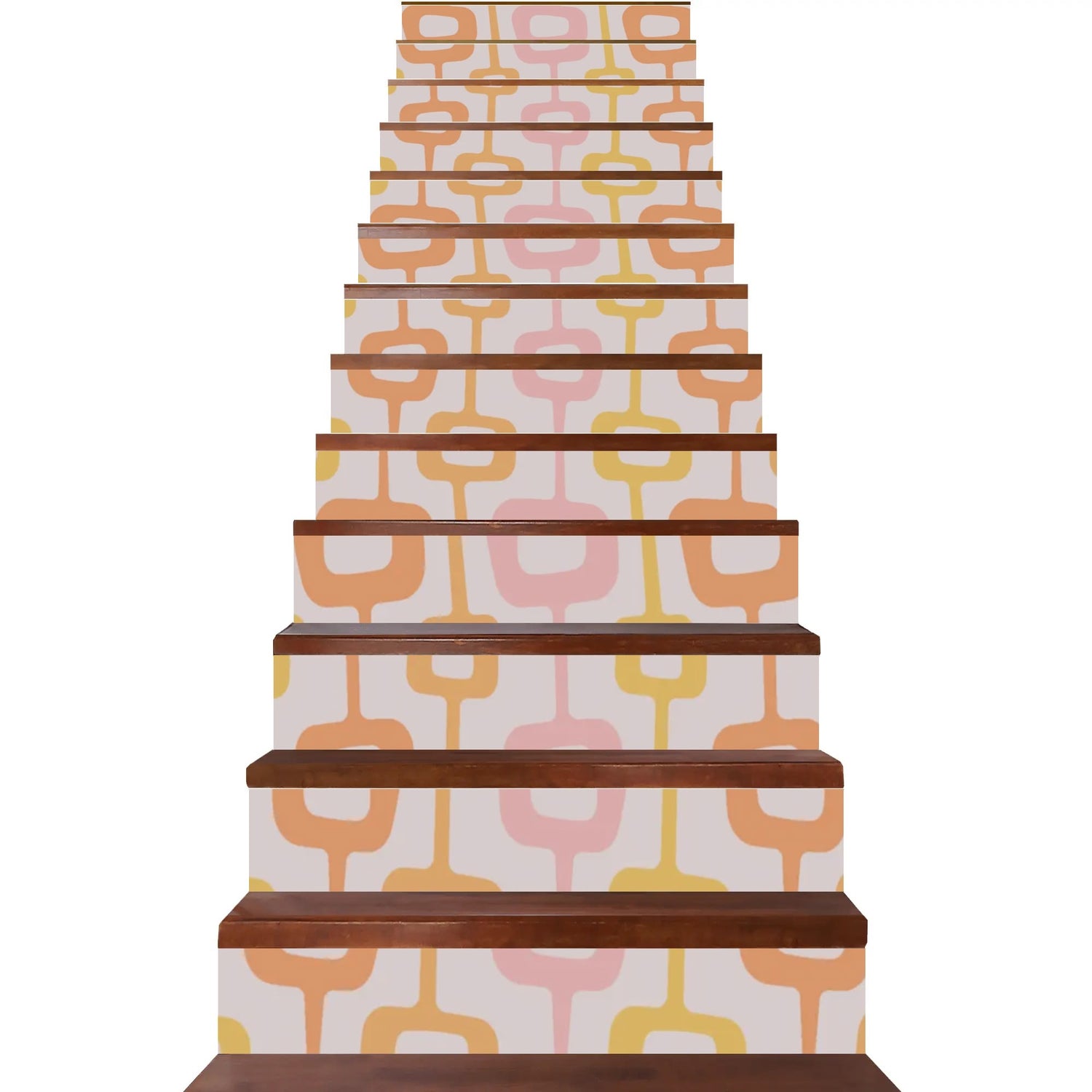 Mid Mod Geometric Pink, Orange, Yellow Retro Stair Peel And Stick Risers - Mid Century Modern Gal
