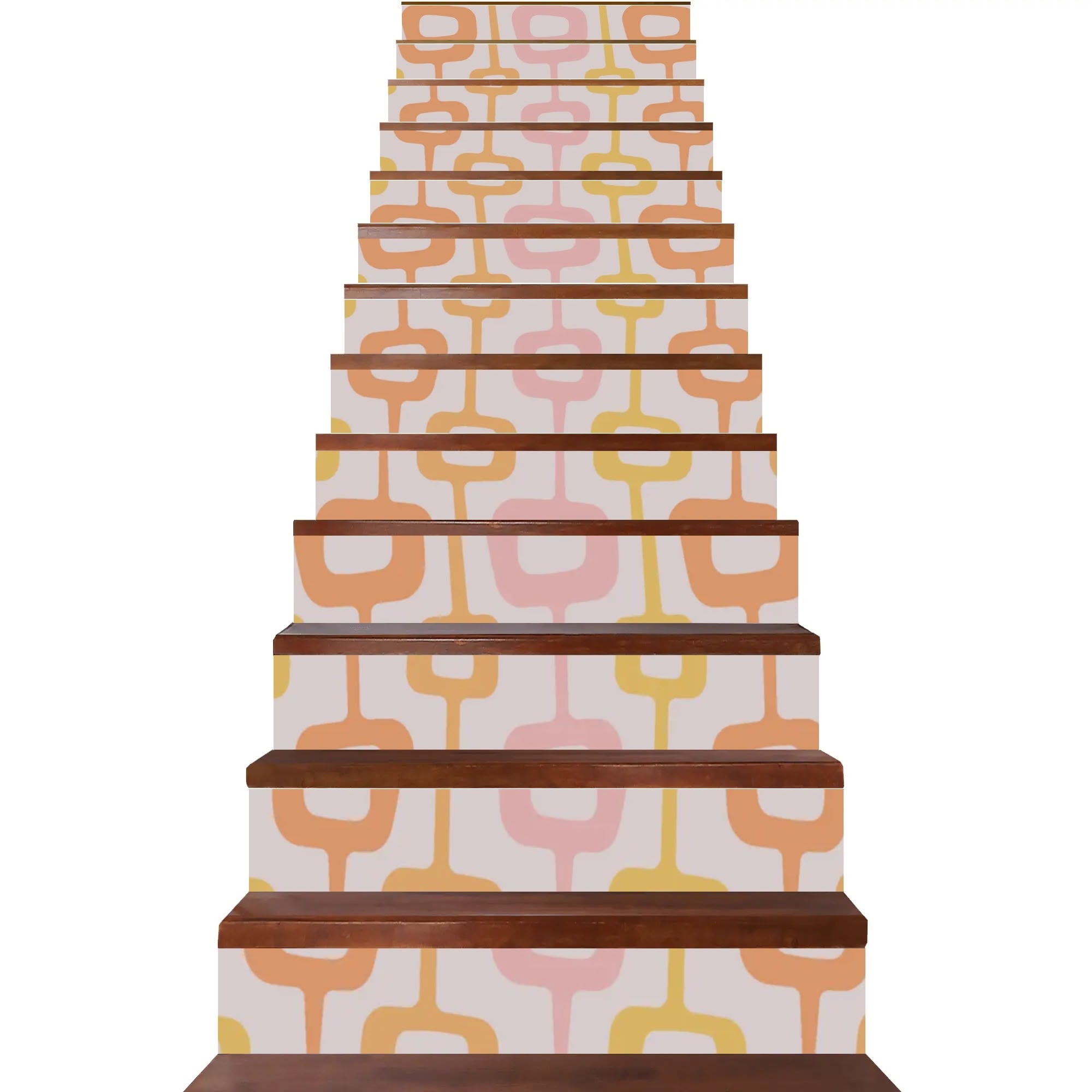 Mid Mod Geometric Pink, Orange, Yellow Retro Stair Peel And Stick Risers - Mid Century Modern Gal