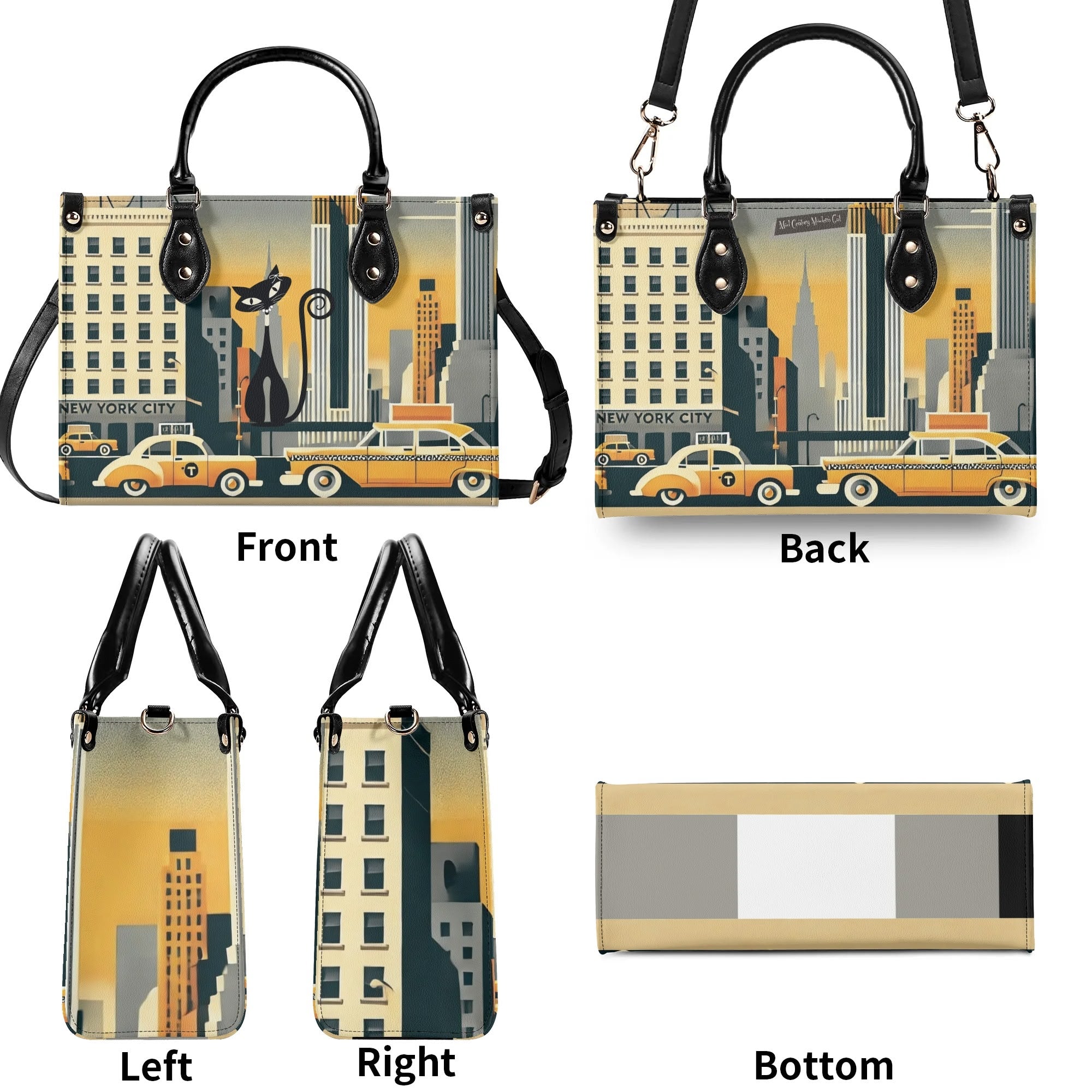 New York City Handbag, Trendy Kitschy City Purse, Shoulder Bag - Mid Century Modern Gal