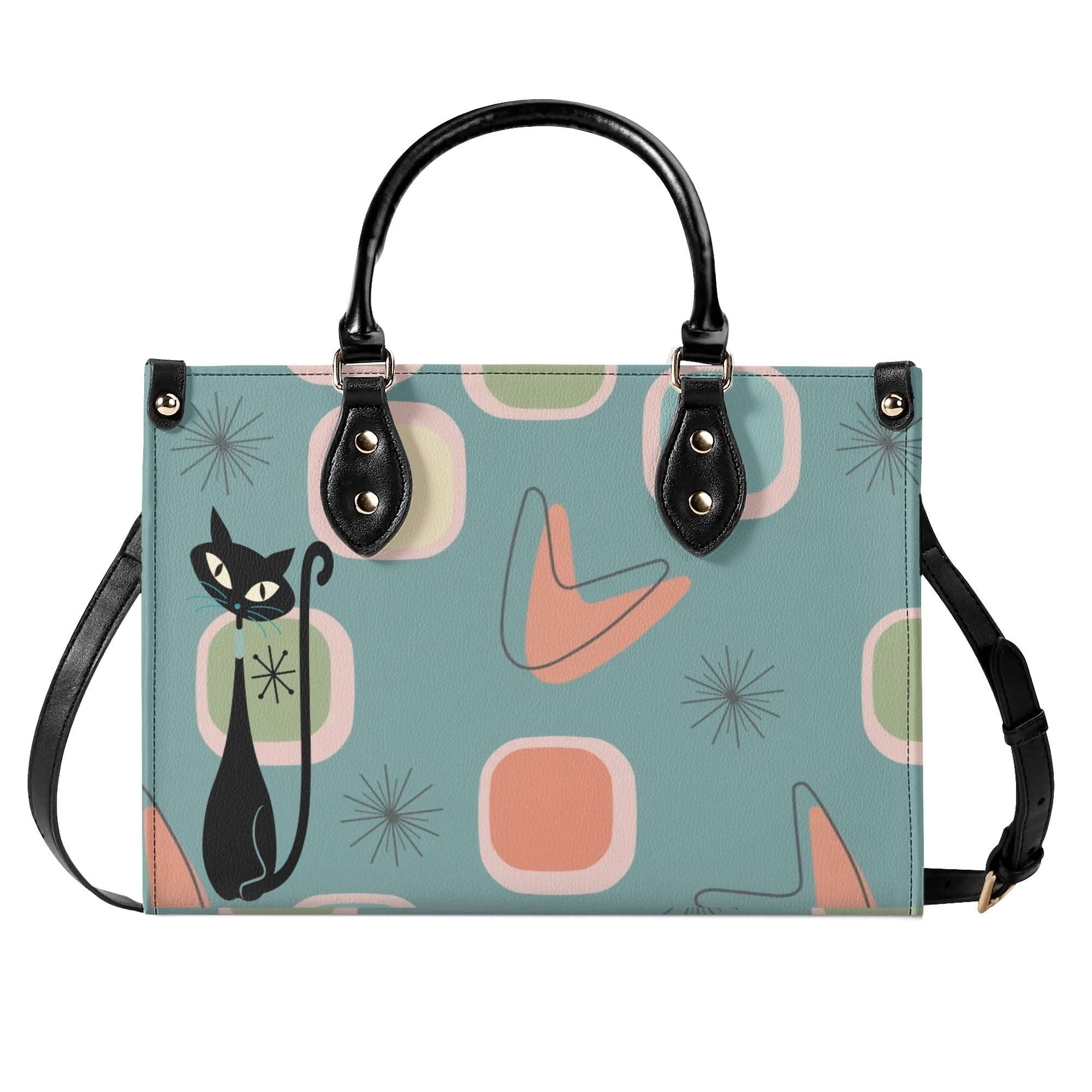 Mid Century Modern Atomic 50s, Kitschy Atomic Cat Mod Handbag, Shoulder Bag Purse - Mid Century Modern Gal