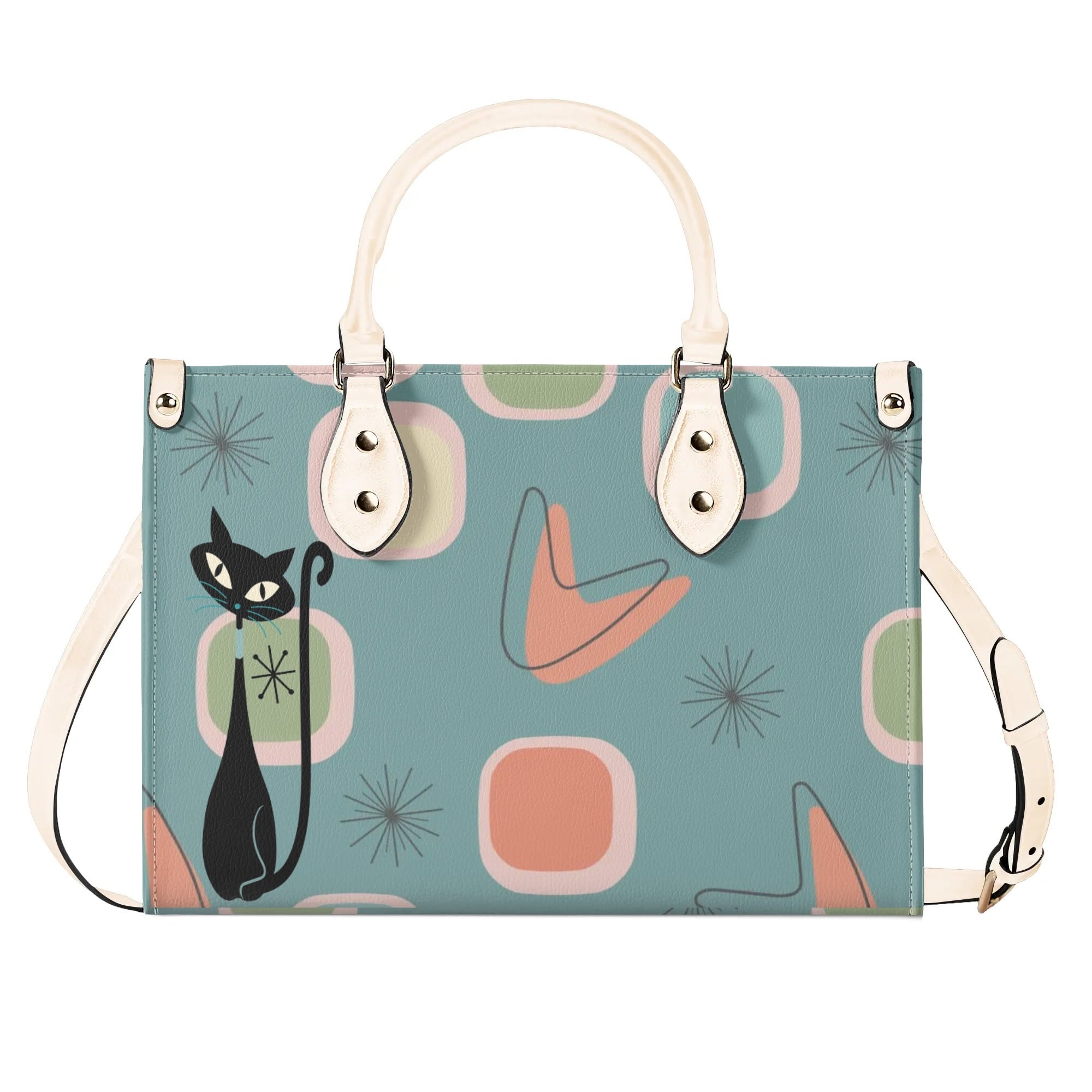 Mid Century Modern Atomic 50s, Kitschy Atomic Cat Mod Handbag, Shoulder Bag Purse - Mid Century Modern Gal