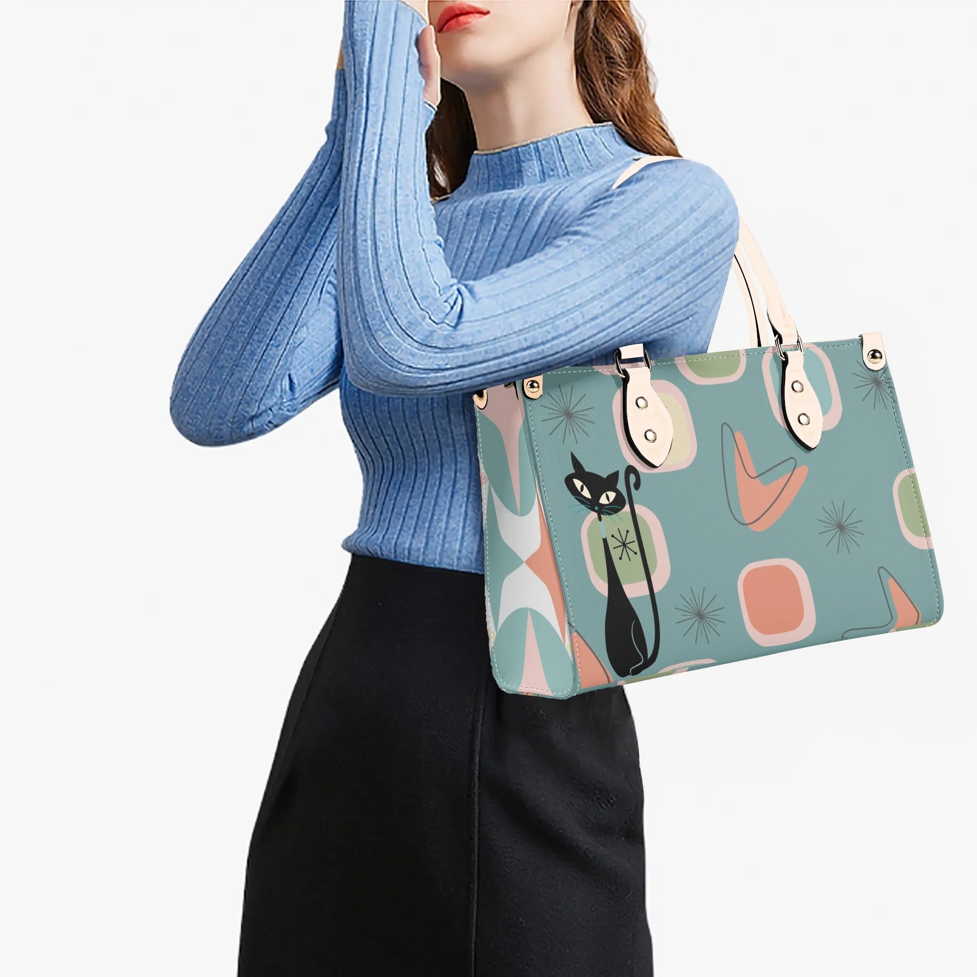Mid Century Modern Atomic 50s, Kitschy Atomic Cat Mod Handbag, Shoulder Bag Purse - Mid Century Modern Gal