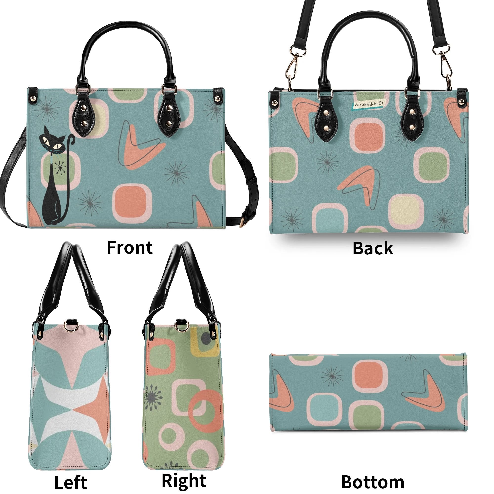 Mid Century Modern Atomic 50s, Kitschy Atomic Cat Mod Handbag, Shoulder Bag Purse - Mid Century Modern Gal