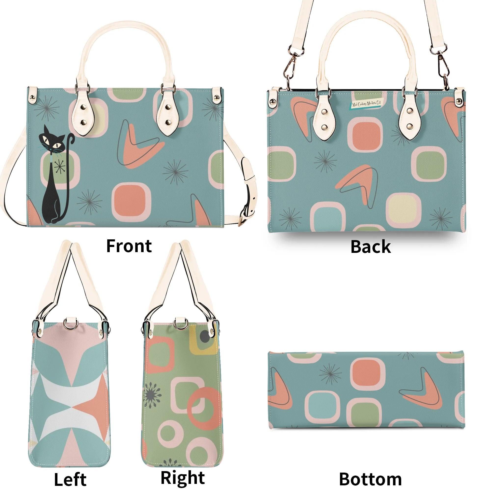 Mid Century Modern Atomic 50s, Kitschy Atomic Cat Mod Handbag, Shoulder Bag Purse - Mid Century Modern Gal