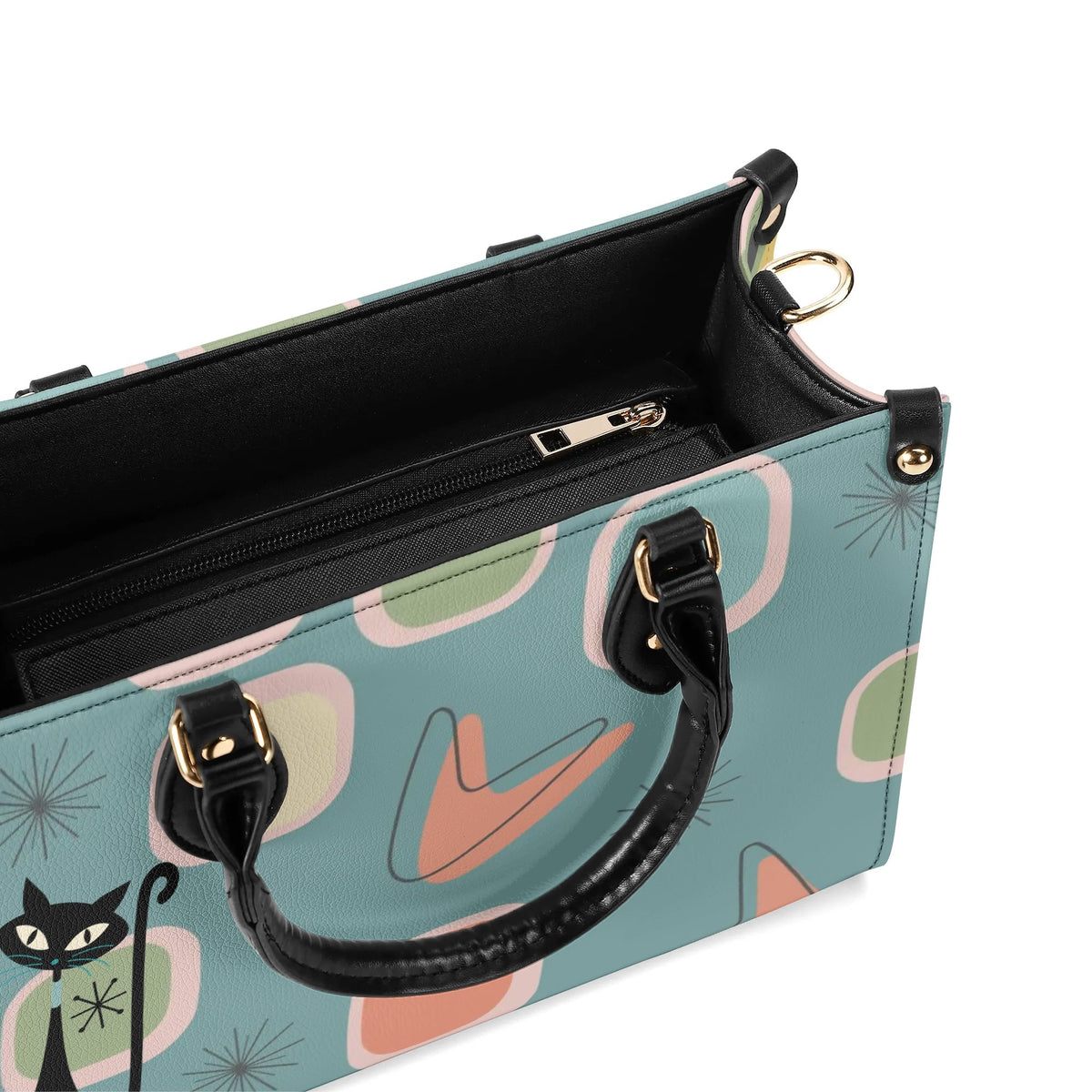 Mid Century Modern Atomic 50s, Kitschy Atomic Cat Mod Handbag, Shoulder Bag Purse - Mid Century Modern Gal