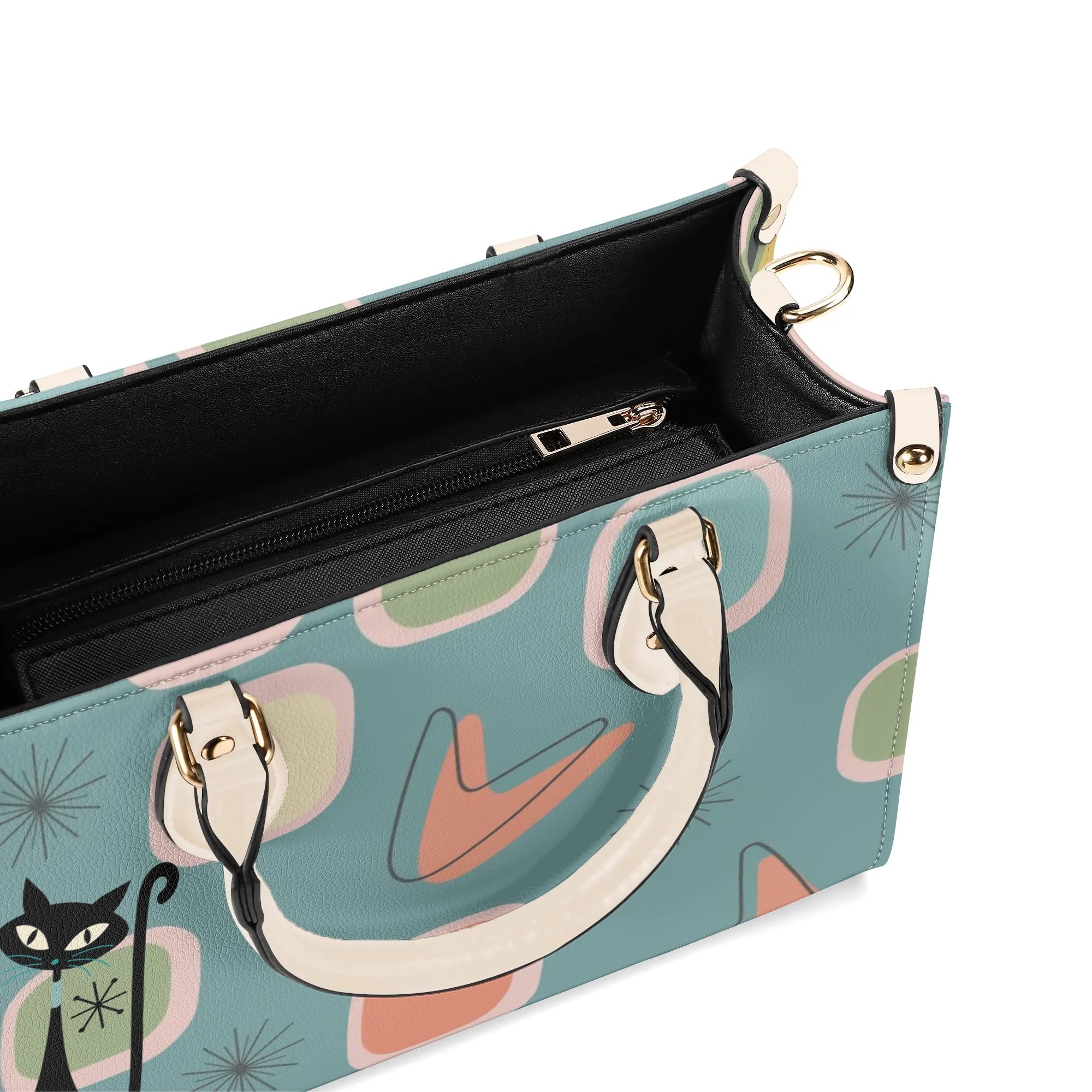 Mid Century Modern Atomic 50s, Kitschy Atomic Cat Mod Handbag, Shoulder Bag Purse - Mid Century Modern Gal