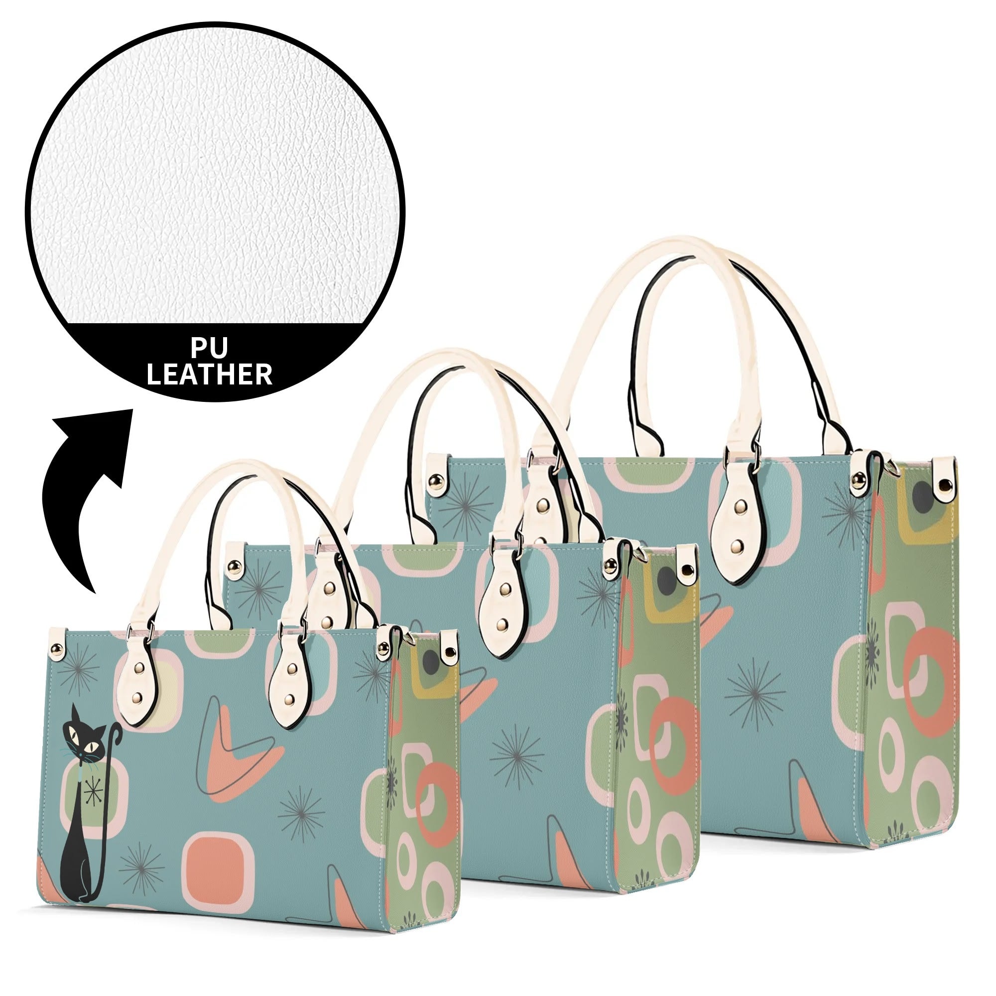 Mid Century Modern Atomic 50s, Kitschy Atomic Cat Mod Handbag, Shoulder Bag Purse - Mid Century Modern Gal