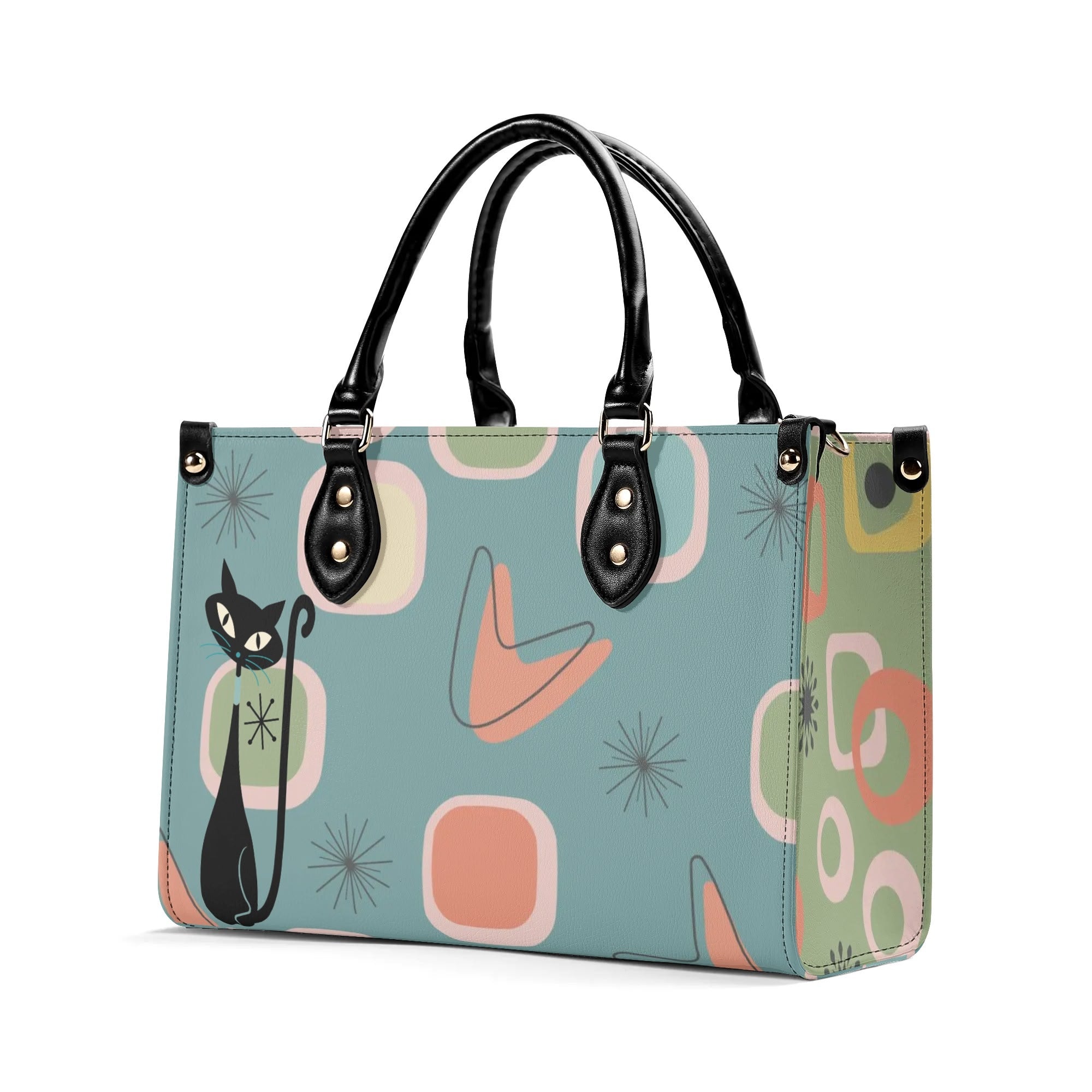 Mid Century Modern Atomic 50s, Kitschy Atomic Cat Mod Handbag, Shoulder Bag Purse - Mid Century Modern Gal
