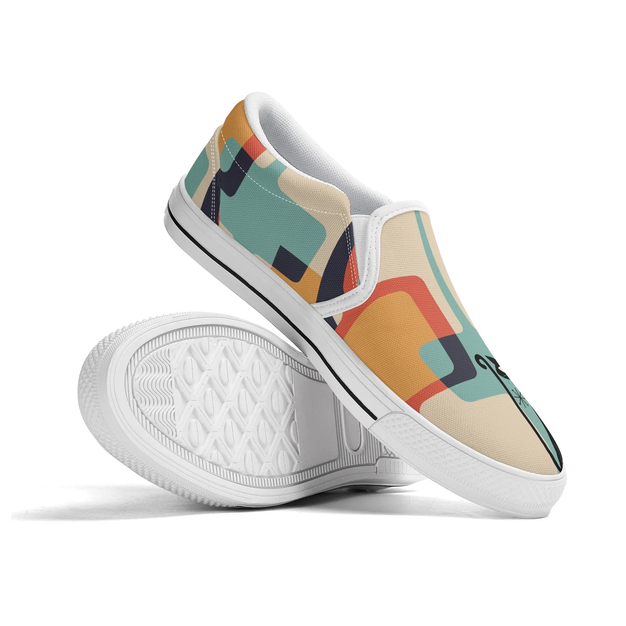 Mid Mod Atomic Kittie Kitschy Cat, Funky Fun Womens Slip On Loafer Shoes - Mid Century Modern Gal