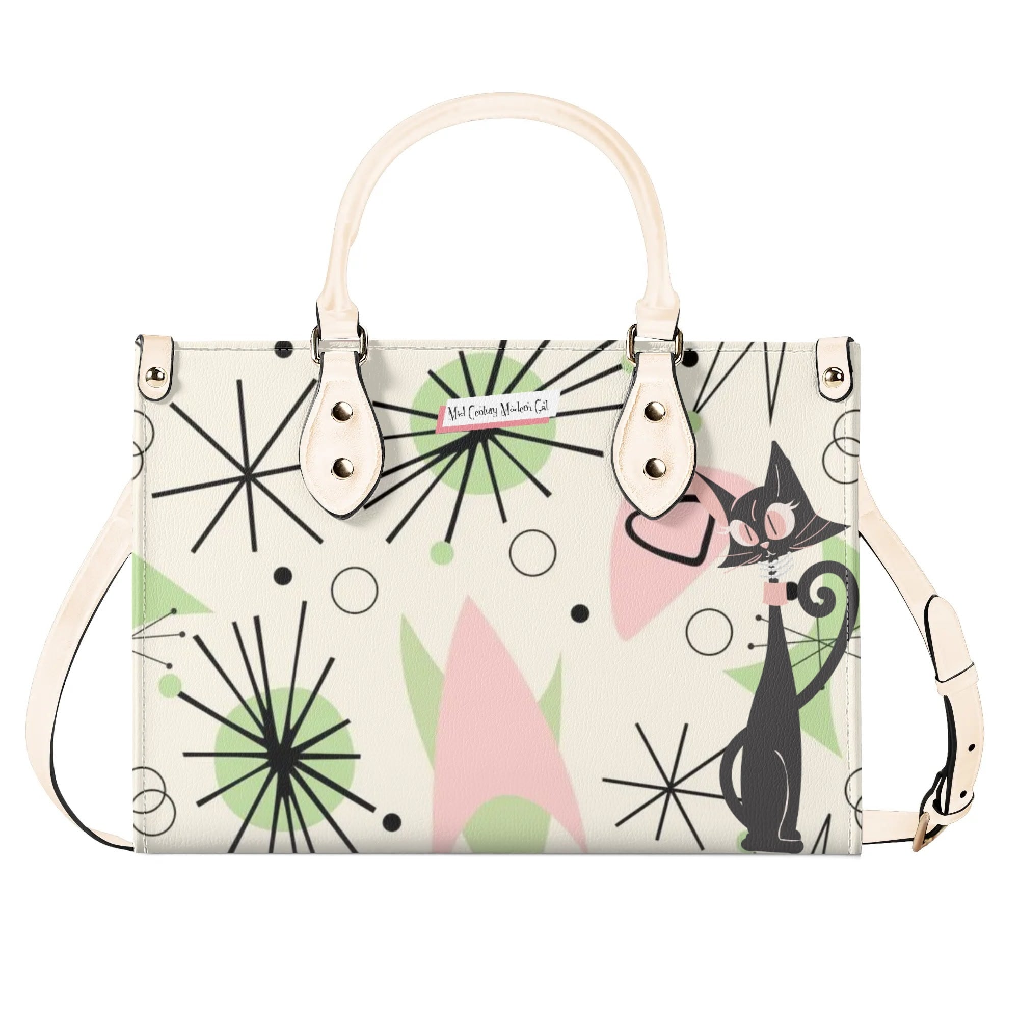 Mid Century Modern Handbag Atomic Cat, Kitschy Mod Starburst Designed - Mid Century Modern Gal