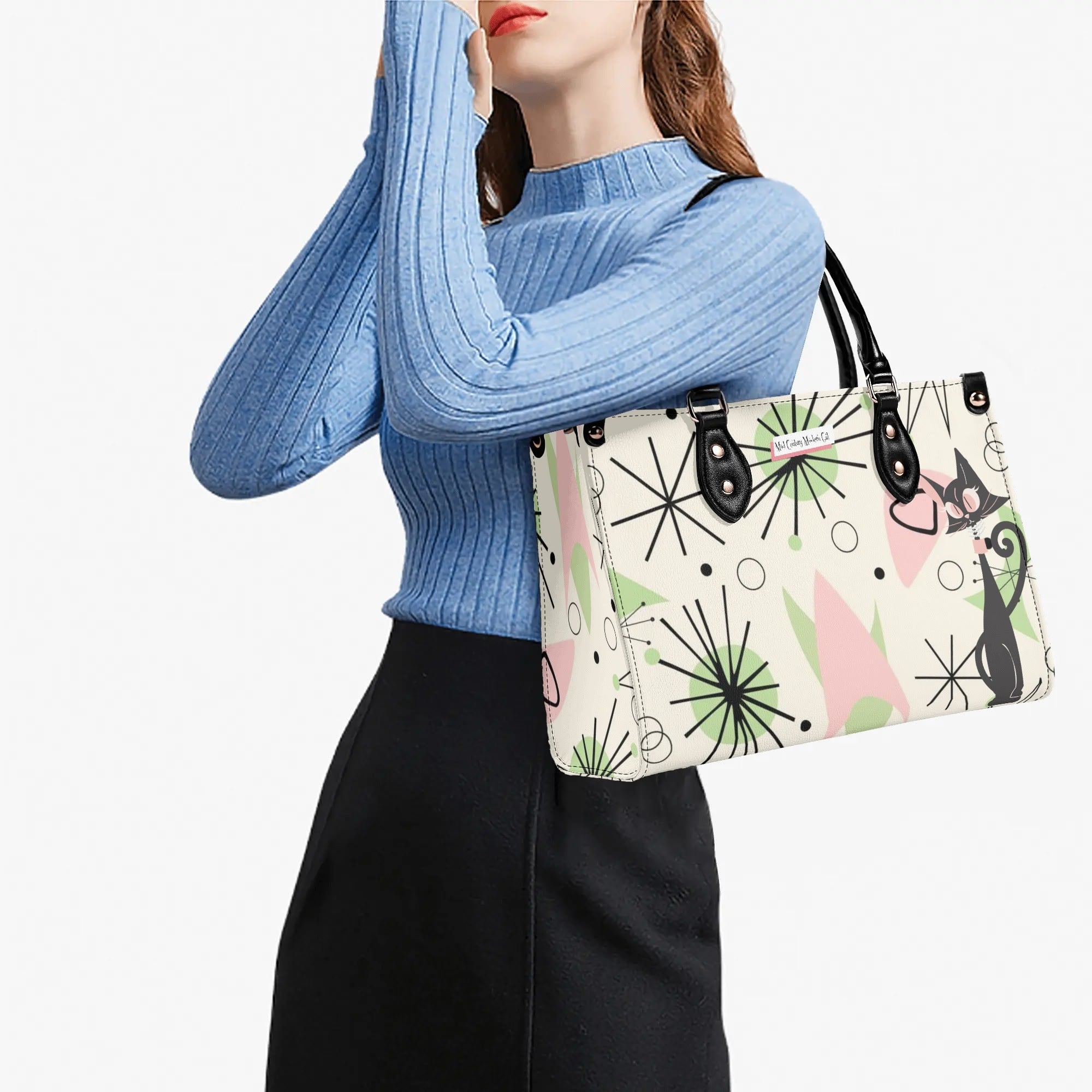 Mid Century Modern Handbag Atomic Cat, Kitschy Mod Starburst Designed - Mid Century Modern Gal