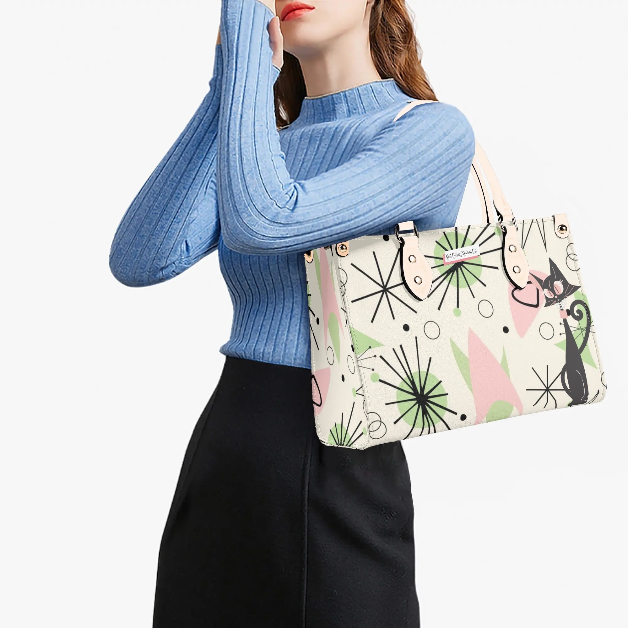 Mid Century Modern Handbag Atomic Cat, Kitschy Mod Starburst Designed - Mid Century Modern Gal