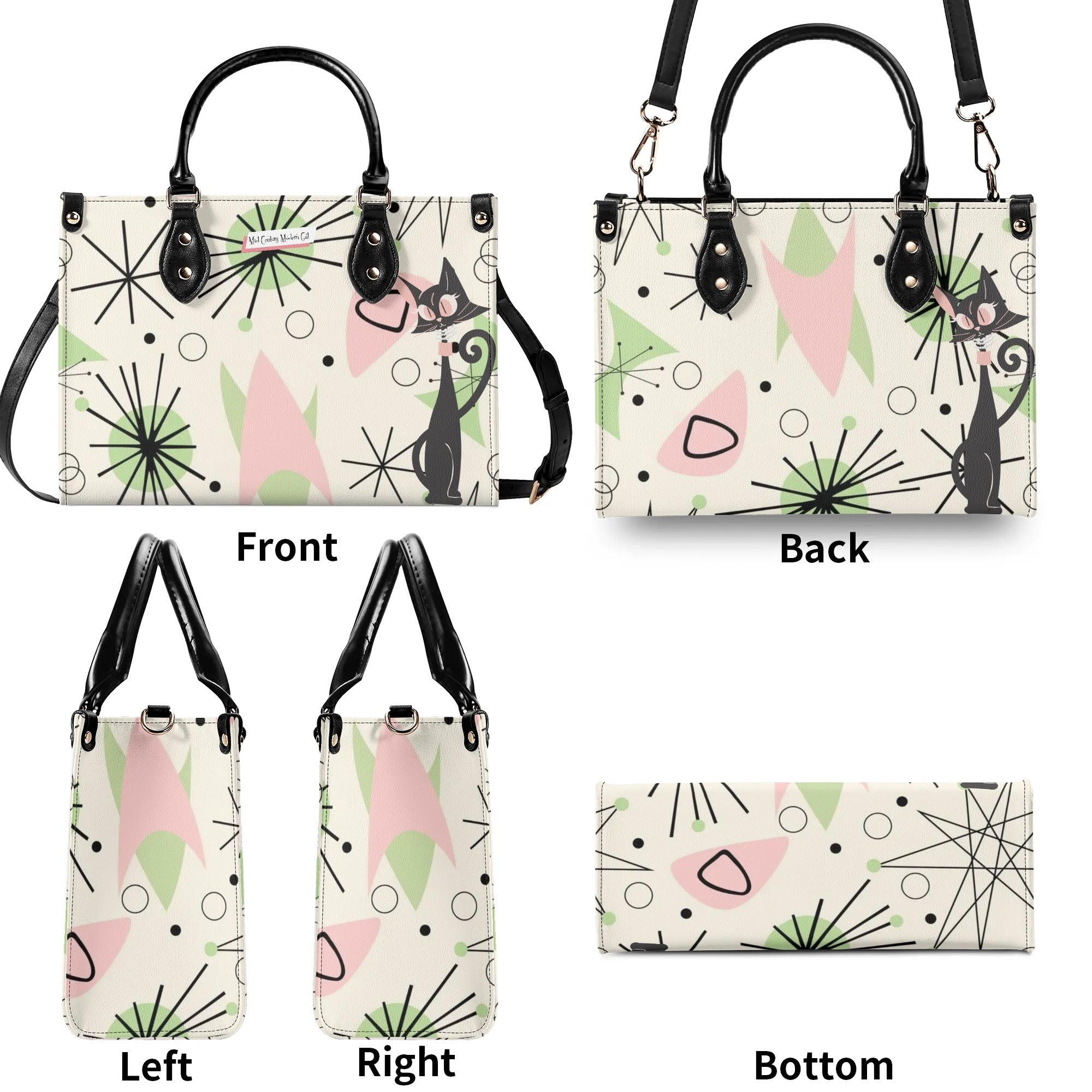 Mid Century Modern Handbag Atomic Cat, Kitschy Mod Starburst Designed - Mid Century Modern Gal
