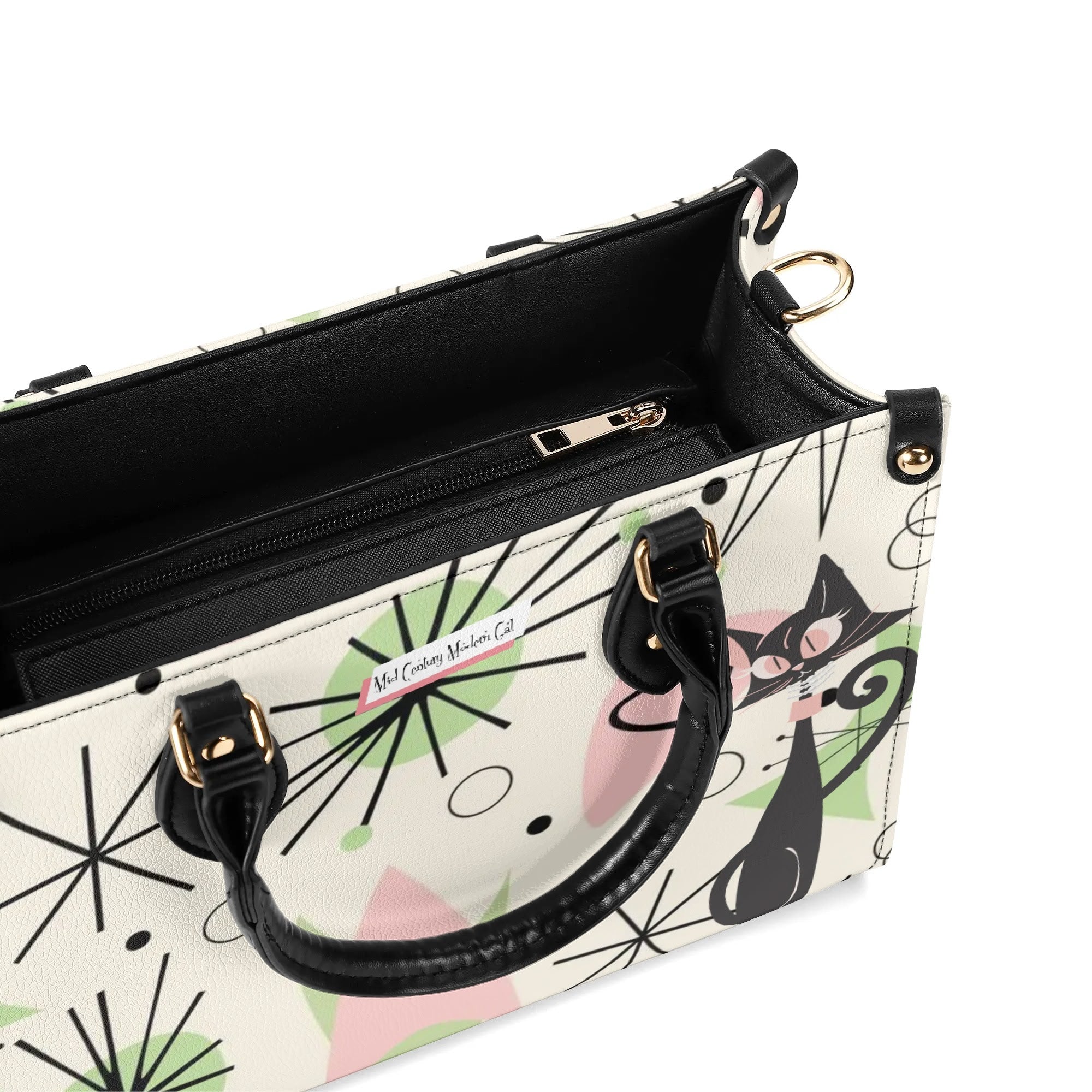 Mid Century Modern Handbag Atomic Cat, Kitschy Mod Starburst Designed - Mid Century Modern Gal