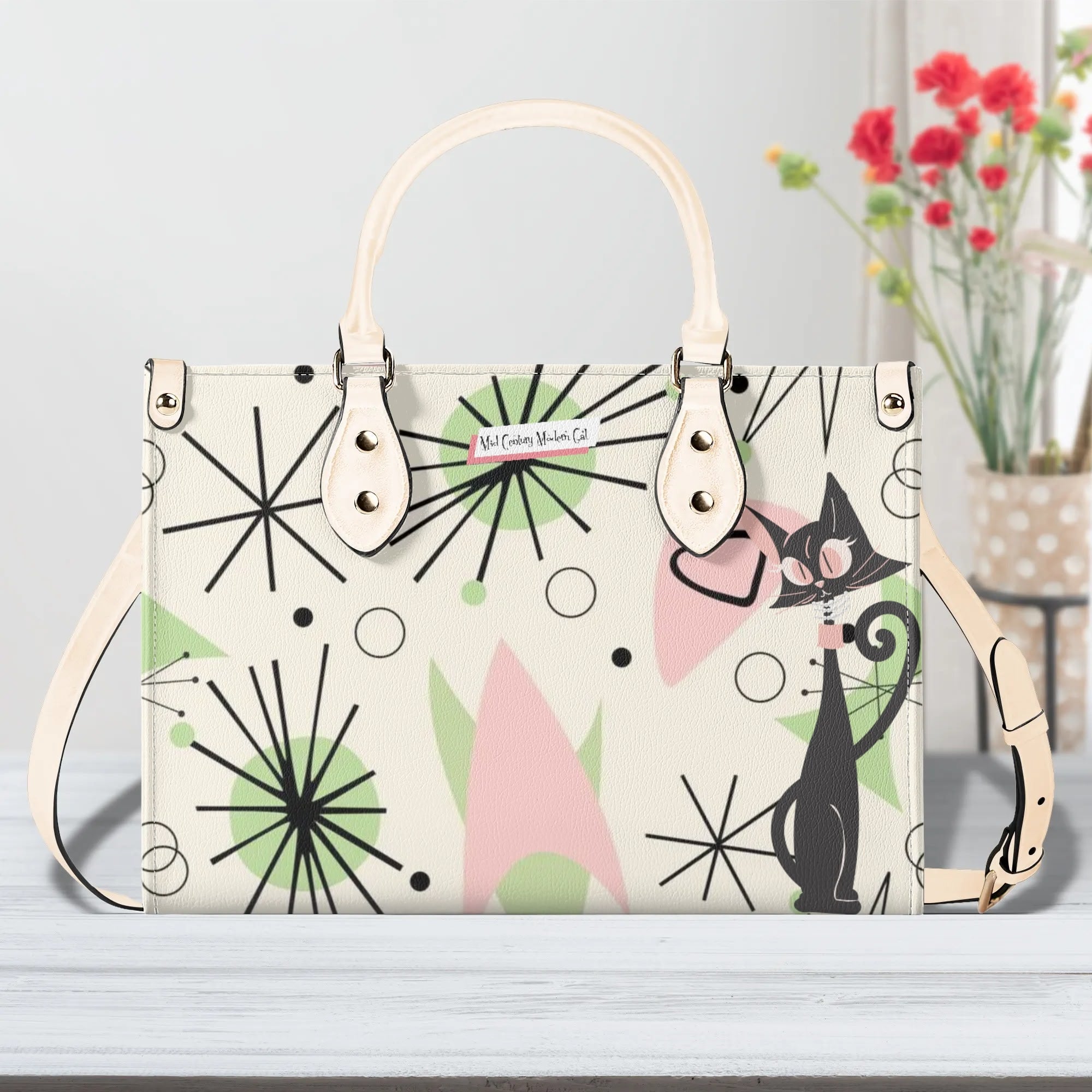 Mid Century Modern Handbag Atomic Cat, Kitschy Mod Starburst Designed - Mid Century Modern Gal