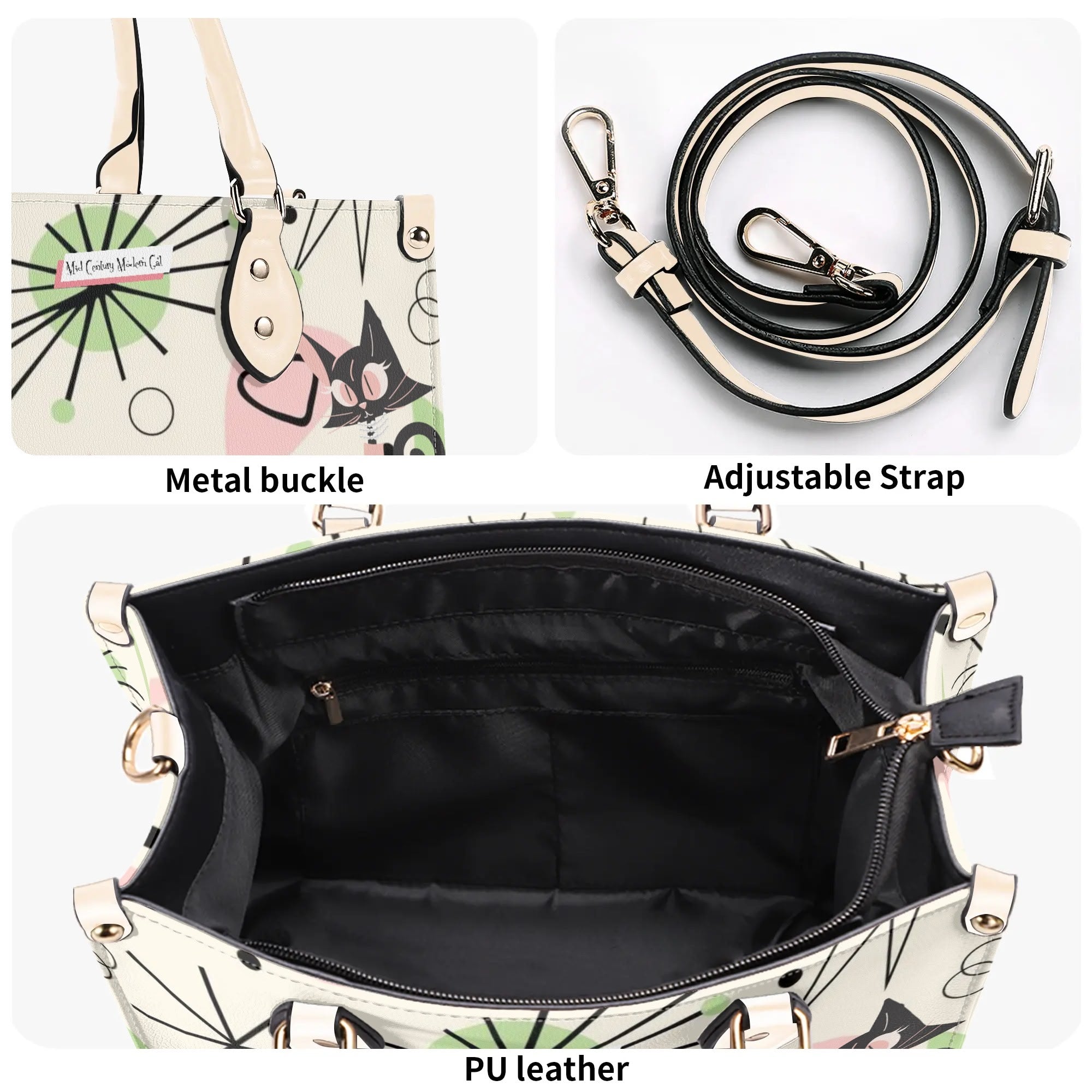 Mid Century Modern Handbag Atomic Cat, Kitschy Mod Starburst Designed - Mid Century Modern Gal
