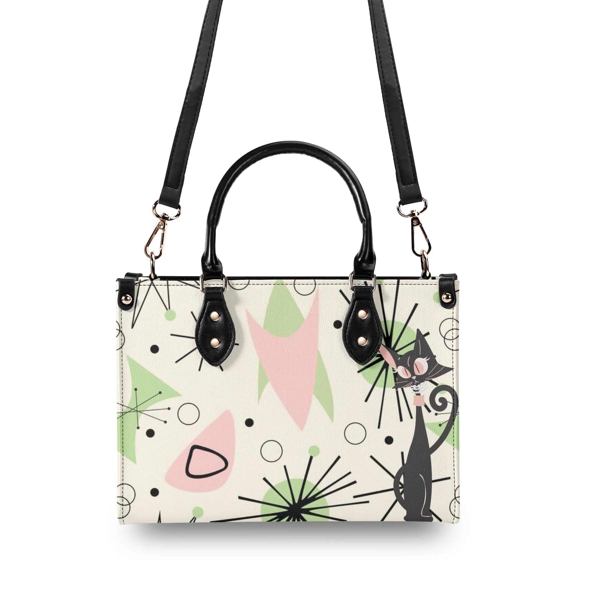 Mid Century Modern Handbag Atomic Cat, Kitschy Mod Starburst Designed - Mid Century Modern Gal