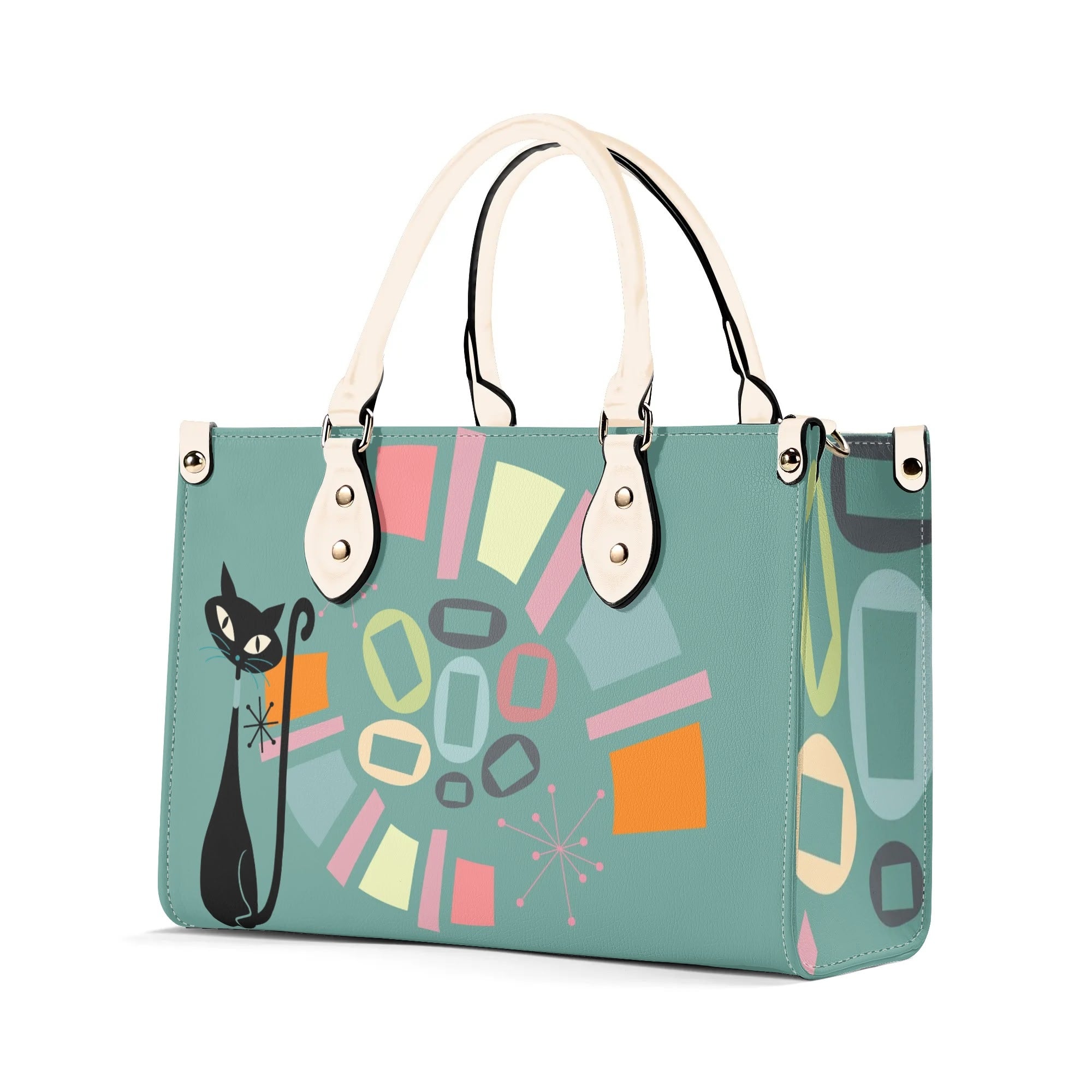Atomic Cat, Mid Century Modern Gals Kitschy Fun Fan Girl Handbag, Shouldern Bag Purse - Mid Century Modern Gal