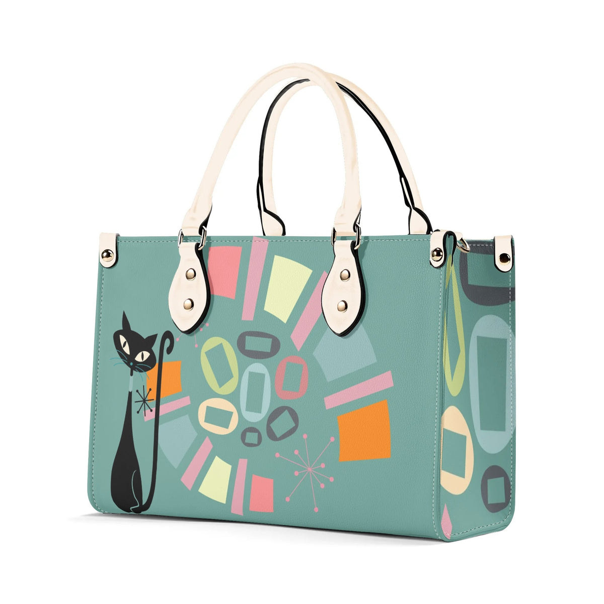 Atomic Cat, Mid Century Modern Gals Kitschy Fun Fan Girl Handbag, Shouldern Bag Purse - Mid Century Modern Gal