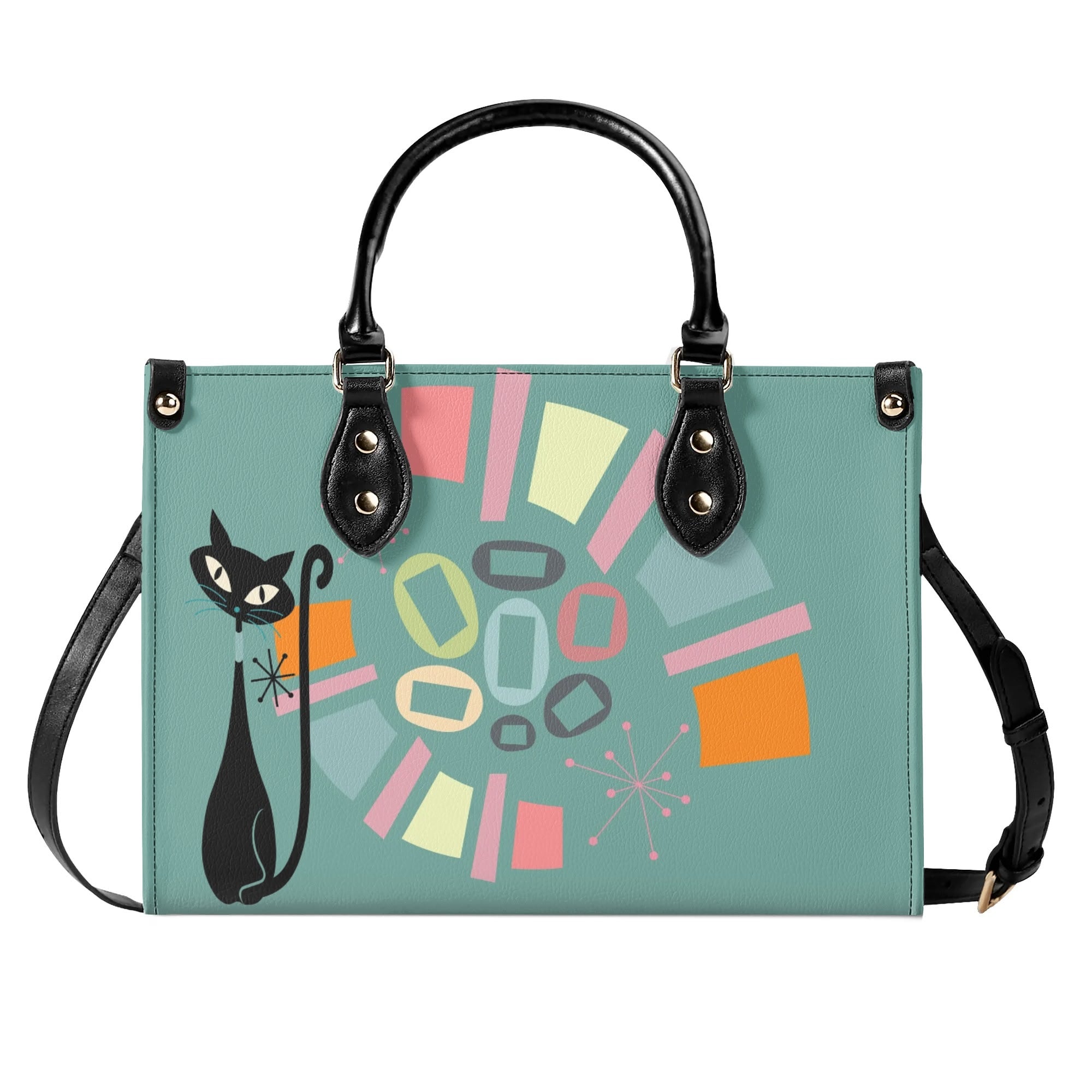 Atomic Cat, Mid Century Modern Gals Kitschy Fun Fan Girl Handbag, Shouldern Bag Purse - Mid Century Modern Gal