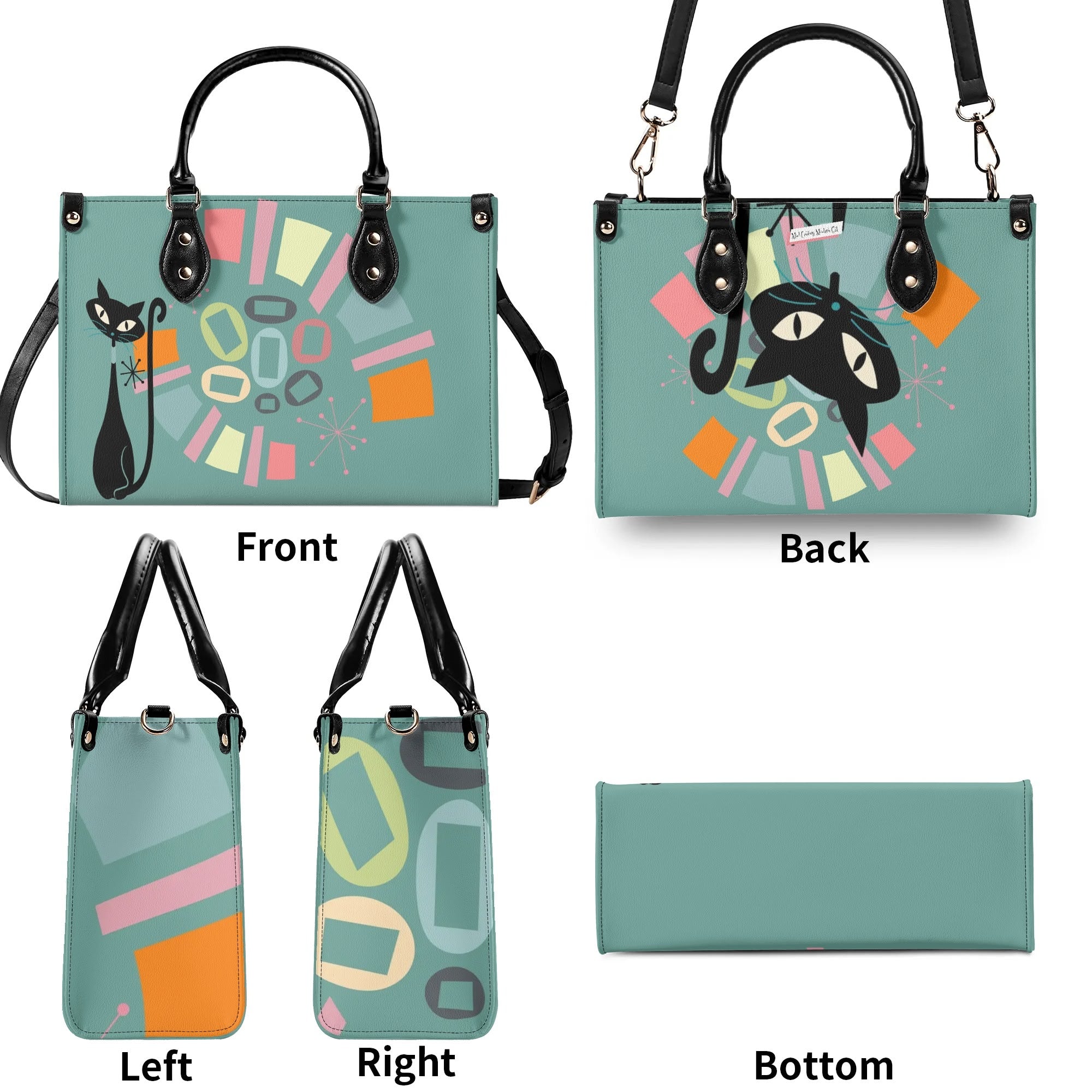 Atomic Cat, Mid Century Modern Gals Kitschy Fun Fan Girl Handbag, Shouldern Bag Purse - Mid Century Modern Gal