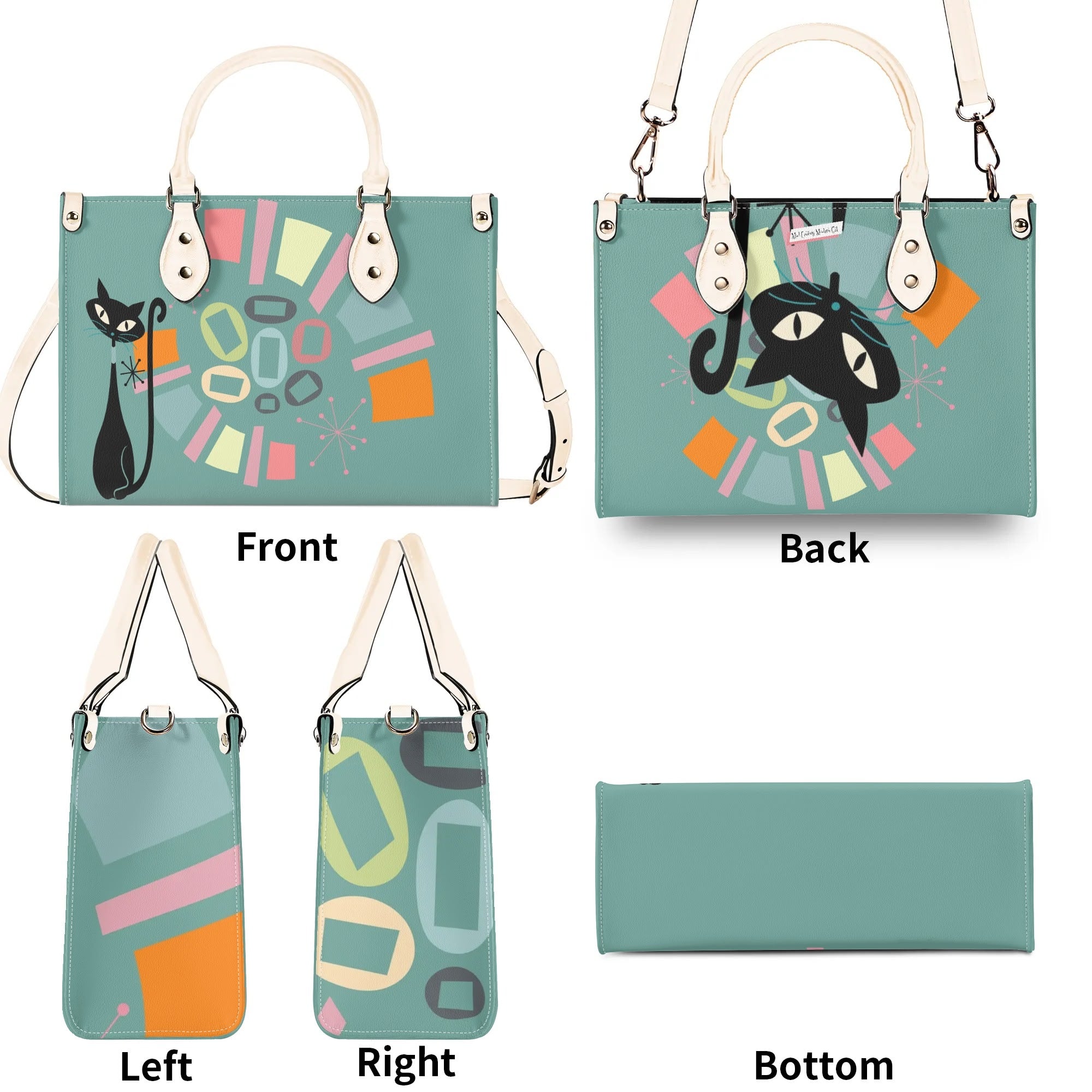 Atomic Cat, Mid Century Modern Gals Kitschy Fun Fan Girl Handbag, Shouldern Bag Purse - Mid Century Modern Gal