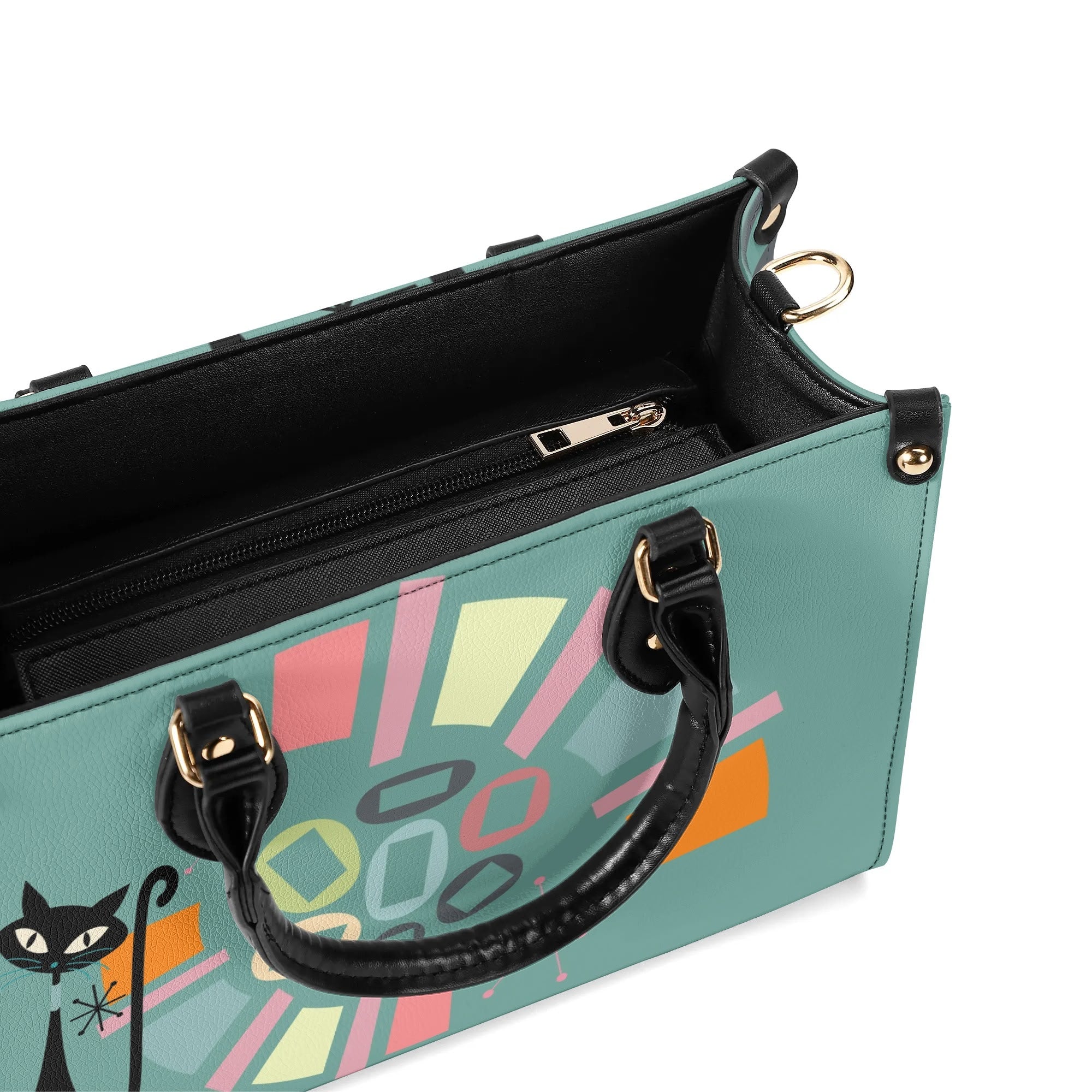 Atomic Cat, Mid Century Modern Gals Kitschy Fun Fan Girl Handbag, Shouldern Bag Purse - Mid Century Modern Gal