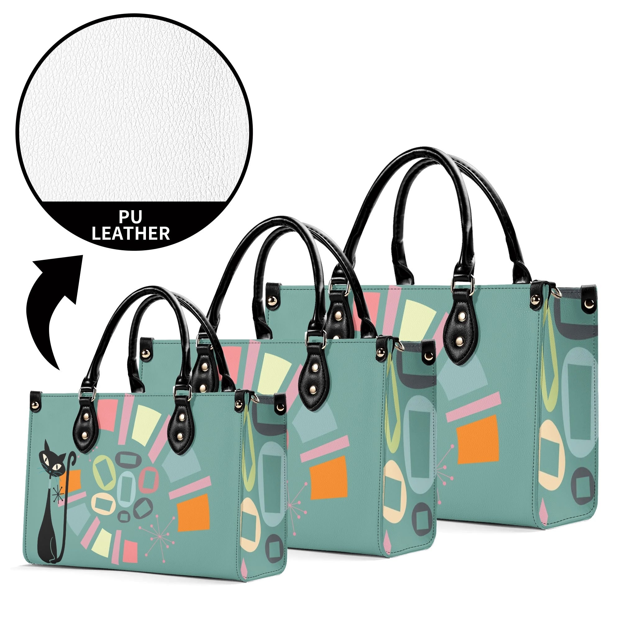 Atomic Cat, Mid Century Modern Gals Kitschy Fun Fan Girl Handbag, Shouldern Bag Purse - Mid Century Modern Gal