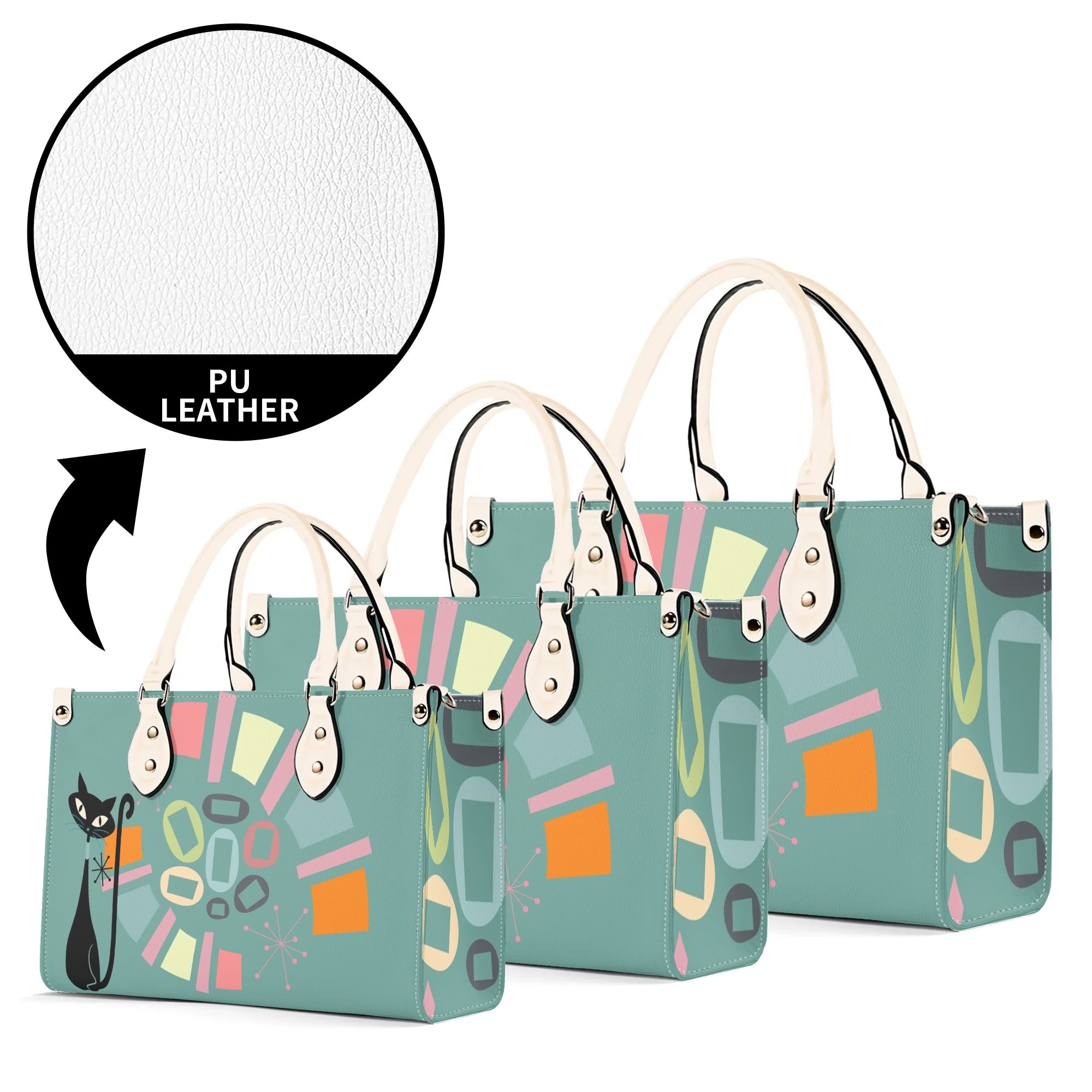 Atomic Cat, Mid Century Modern Gals Kitschy Fun Fan Girl Handbag, Shouldern Bag Purse - Mid Century Modern Gal