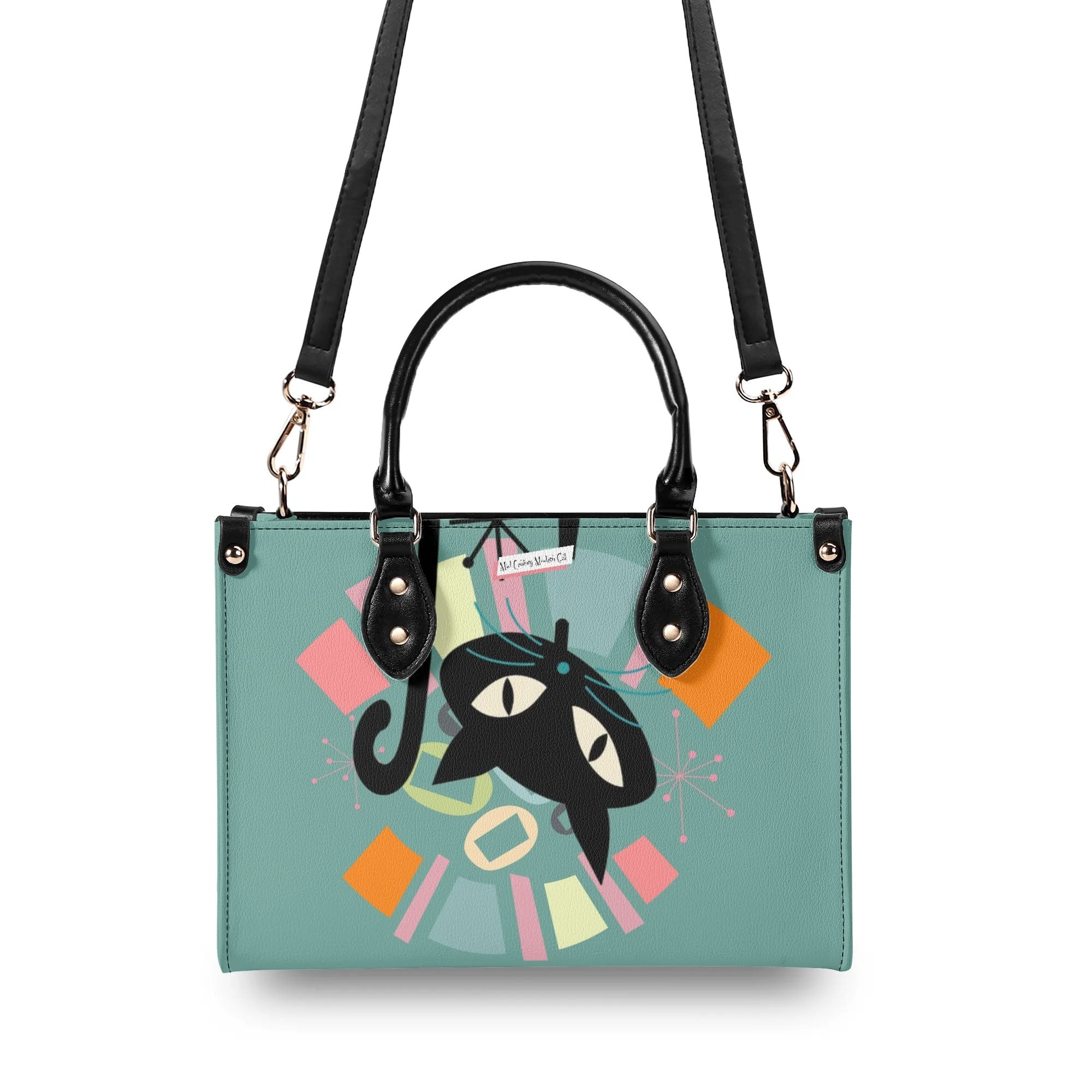 Atomic Cat, Mid Century Modern Gals Kitschy Fun Fan Girl Handbag, Shouldern Bag Purse - Mid Century Modern Gal