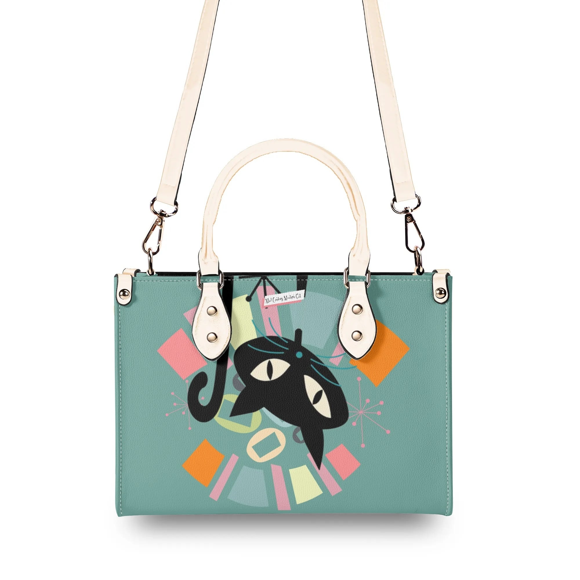 Atomic Cat, Mid Century Modern Gals Kitschy Fun Fan Girl Handbag, Shouldern Bag Purse - Mid Century Modern Gal