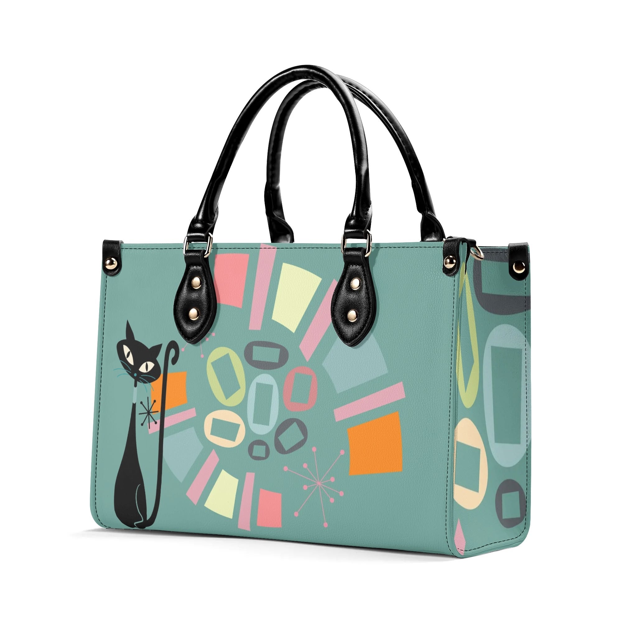 Atomic Cat, Mid Century Modern Gals Kitschy Fun Fan Girl Handbag, Shouldern Bag Purse - Mid Century Modern Gal