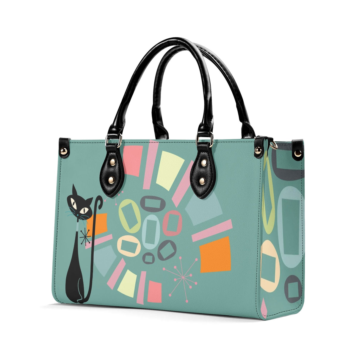 Atomic Cat, Mid Century Modern Gals Kitschy Fun Fan Girl Handbag, Shouldern Bag Purse - Mid Century Modern Gal