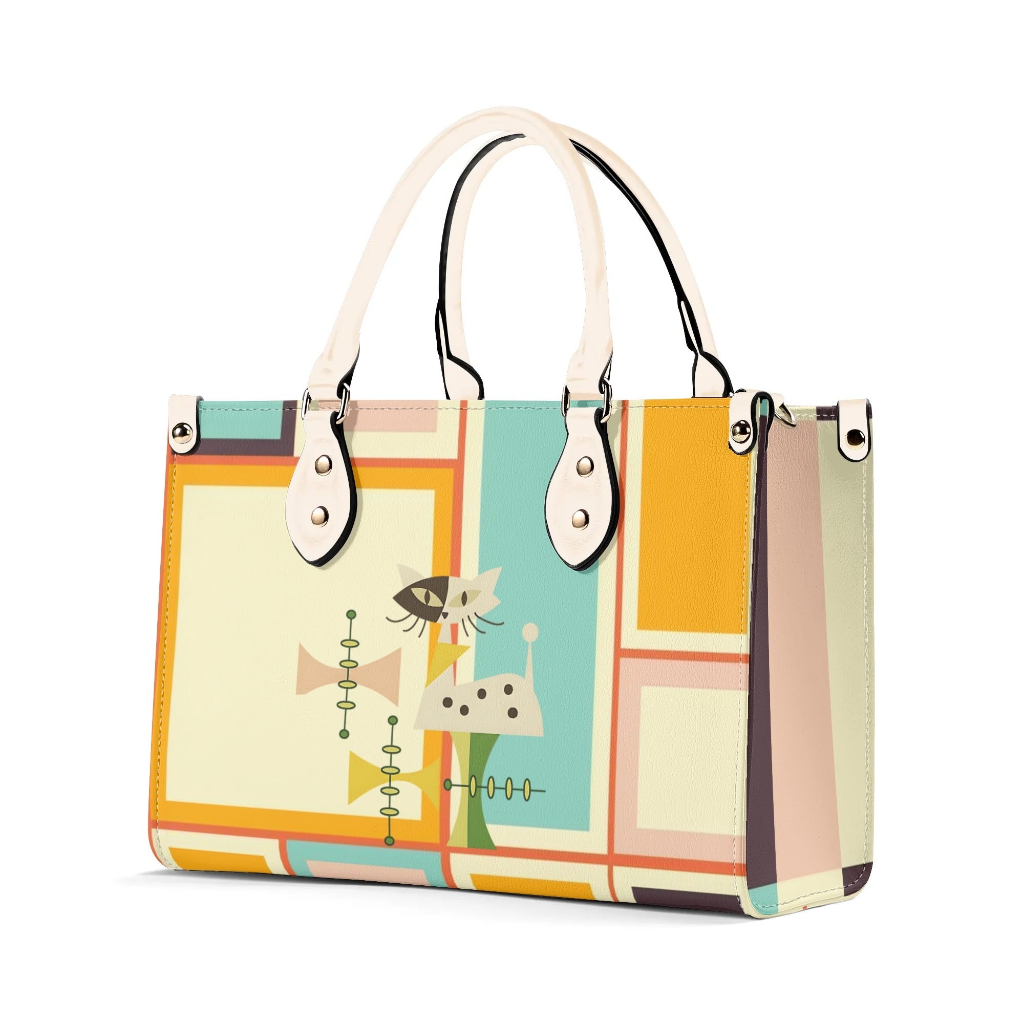 Mid Century Mod Kitschy Handbag, MCM Retro Geometric Designed With Atomic Kitty Cat - Mid Century Modern Gal