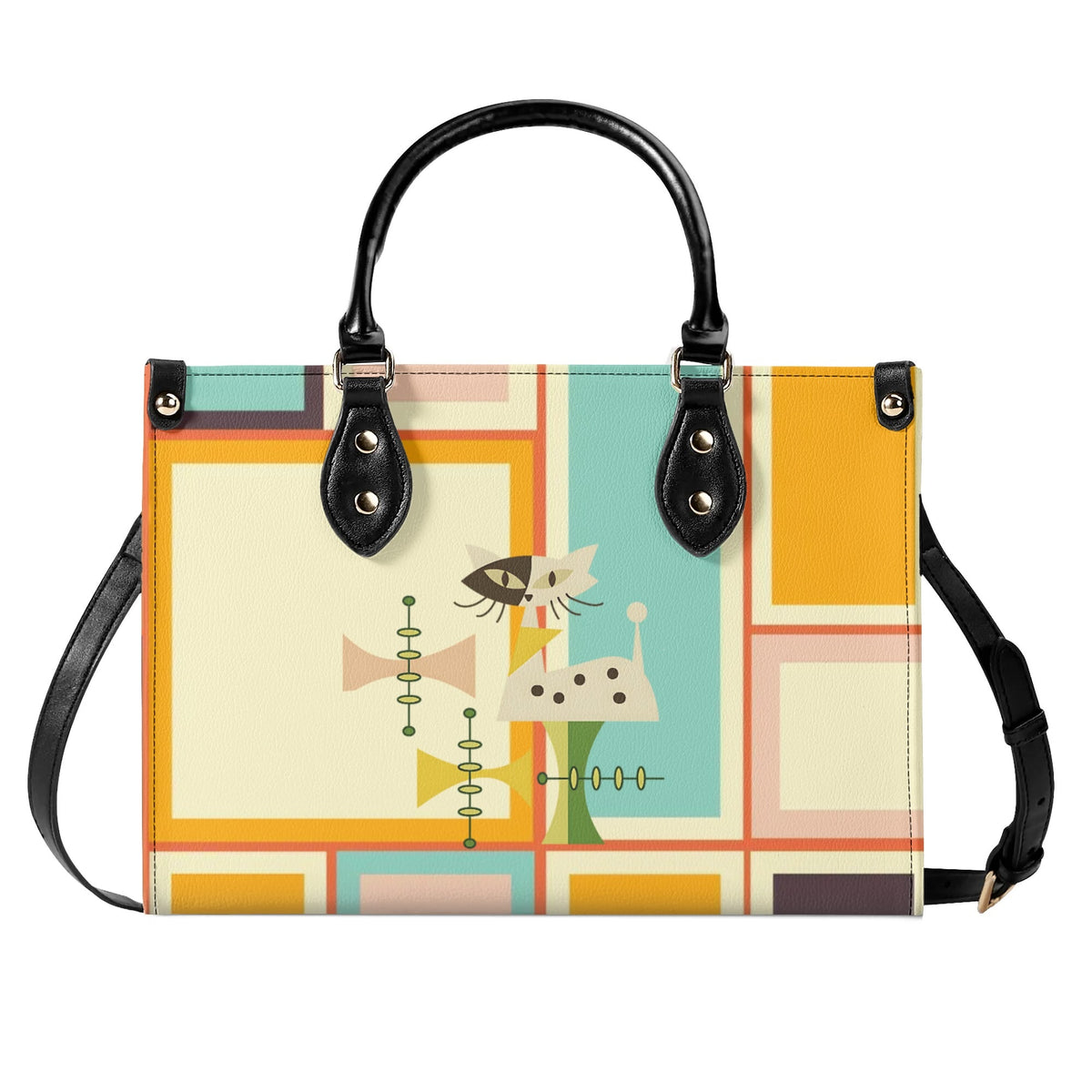 Mid Century Mod Kitschy Handbag, MCM Retro Geometric Designed With Atomic Kitty Cat - Mid Century Modern Gal