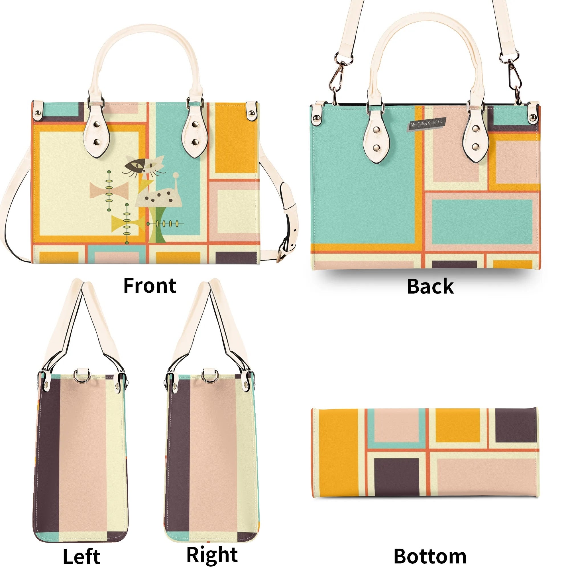 Mid Century Mod Kitschy Handbag, MCM Retro Geometric Designed With Atomic Kitty Cat - Mid Century Modern Gal