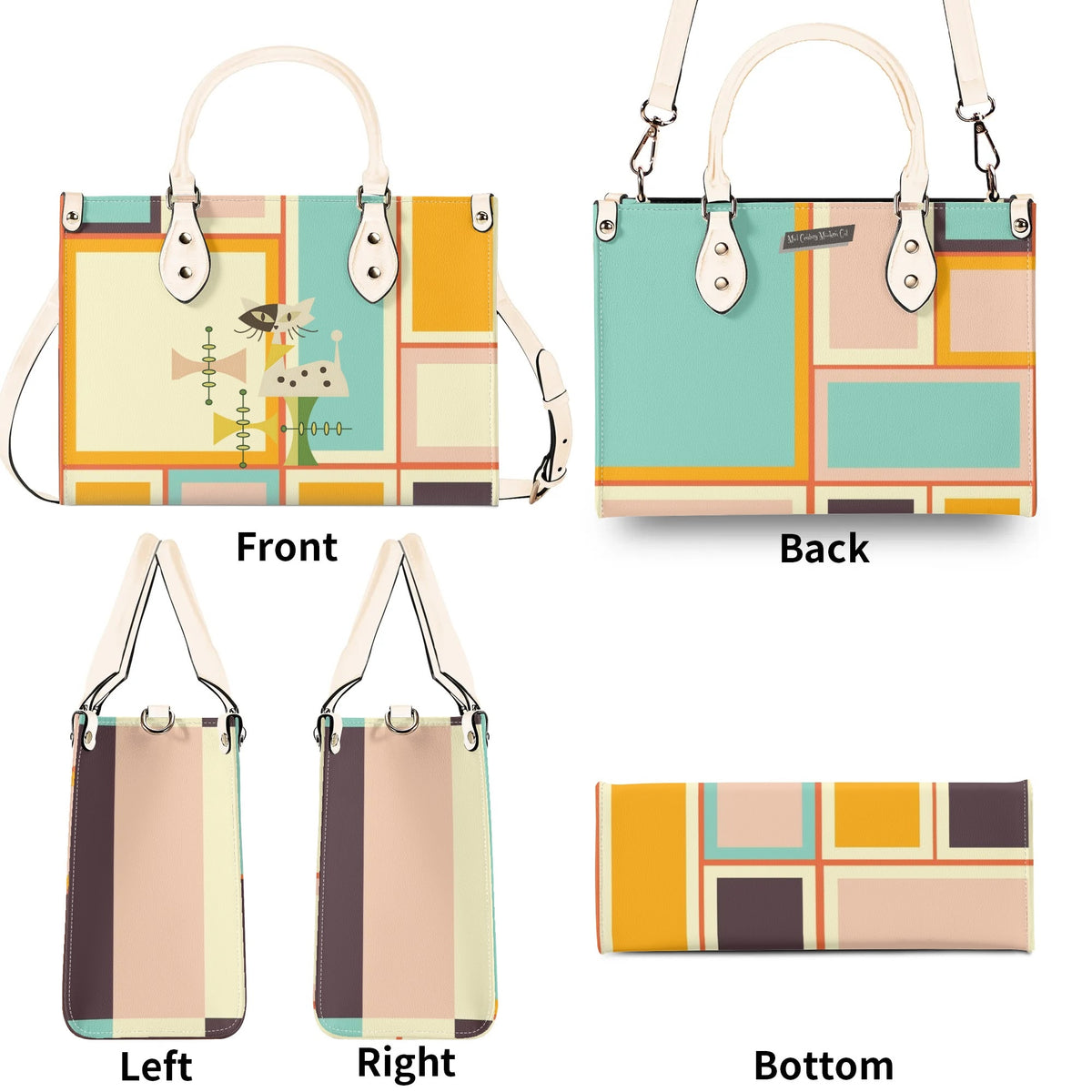 Mid Century Mod Kitschy Handbag, MCM Retro Geometric Designed With Atomic Kitty Cat - Mid Century Modern Gal