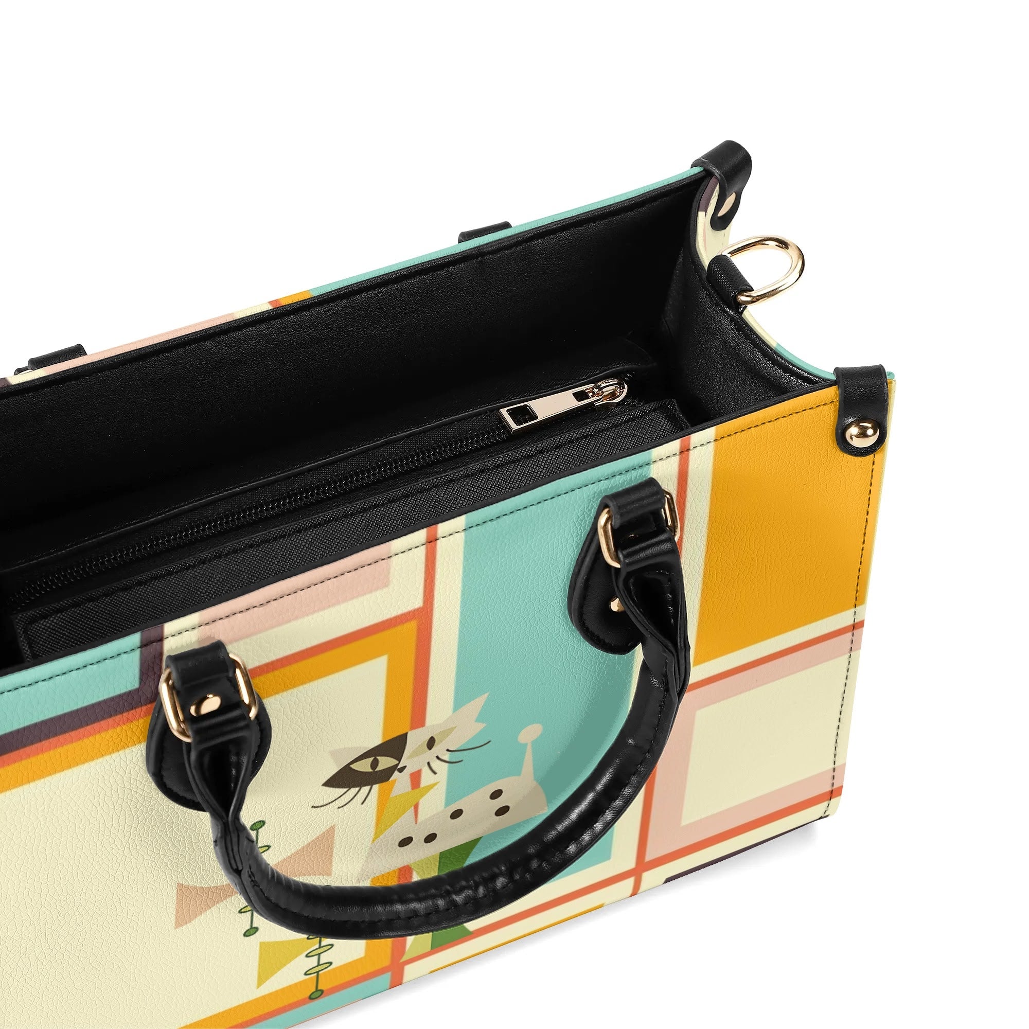Mid Century Mod Kitschy Handbag, MCM Retro Geometric Designed With Atomic Kitty Cat - Mid Century Modern Gal