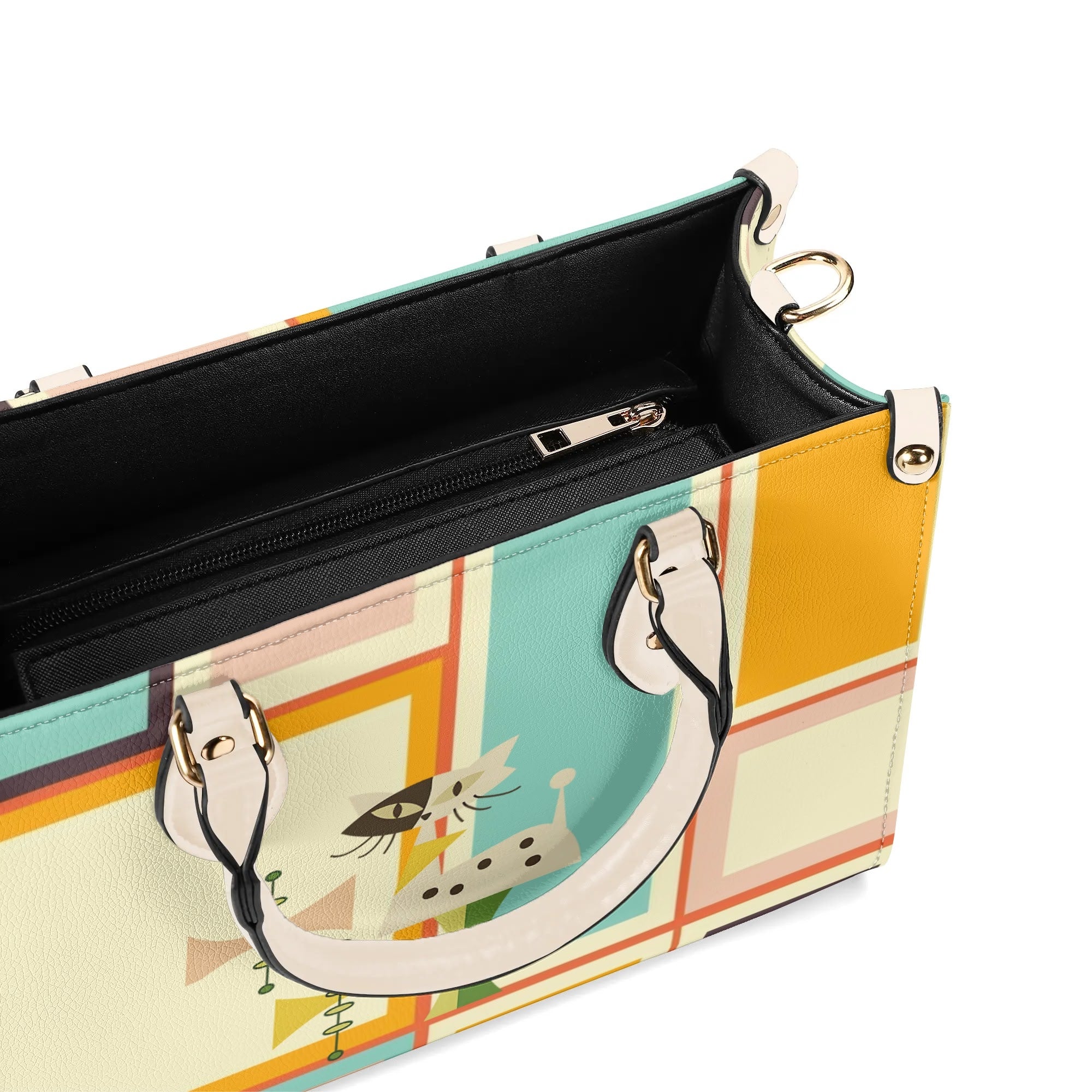 Mid Century Mod Kitschy Handbag, MCM Retro Geometric Designed With Atomic Kitty Cat - Mid Century Modern Gal