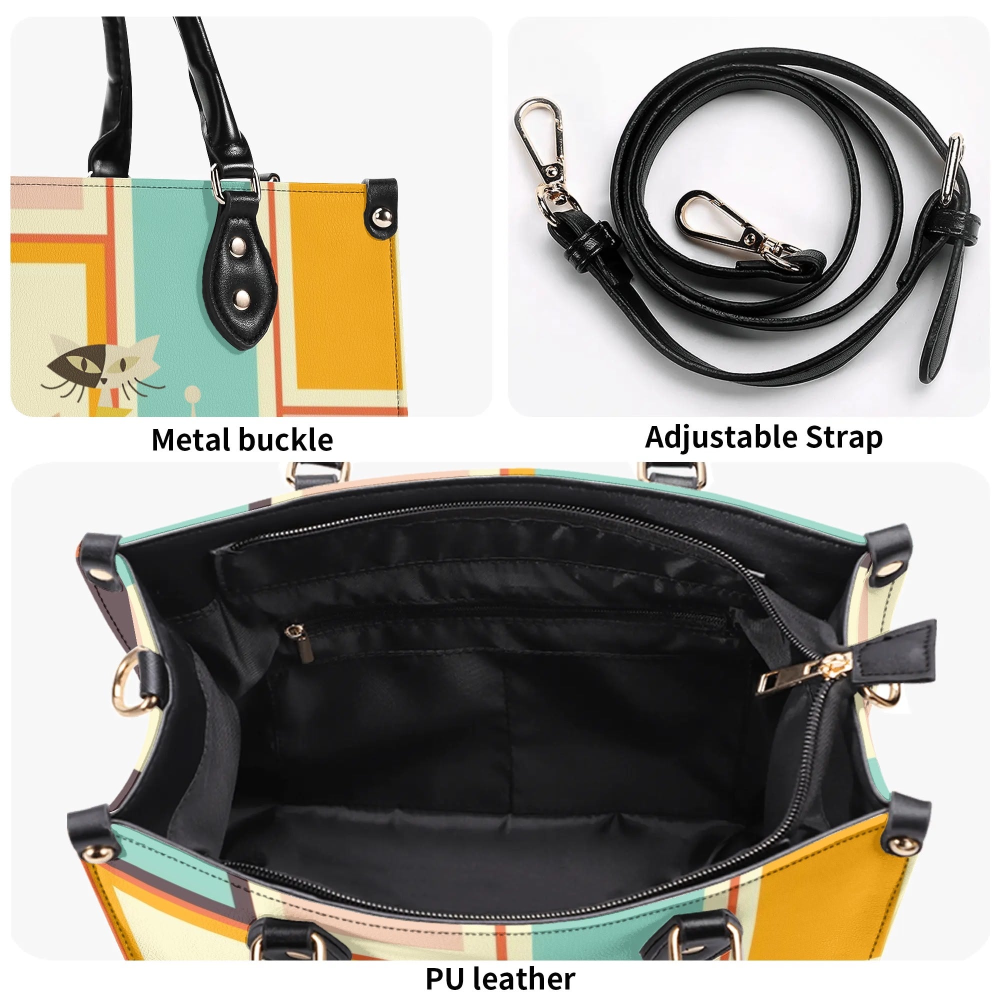 Mid Century Mod Kitschy Handbag, MCM Retro Geometric Designed With Atomic Kitty Cat - Mid Century Modern Gal